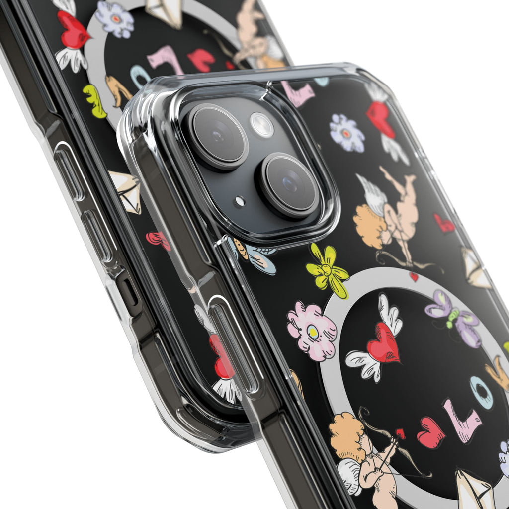 Clear Cupid MagSafe Phone Case - Love & Floral Design Protective Cover