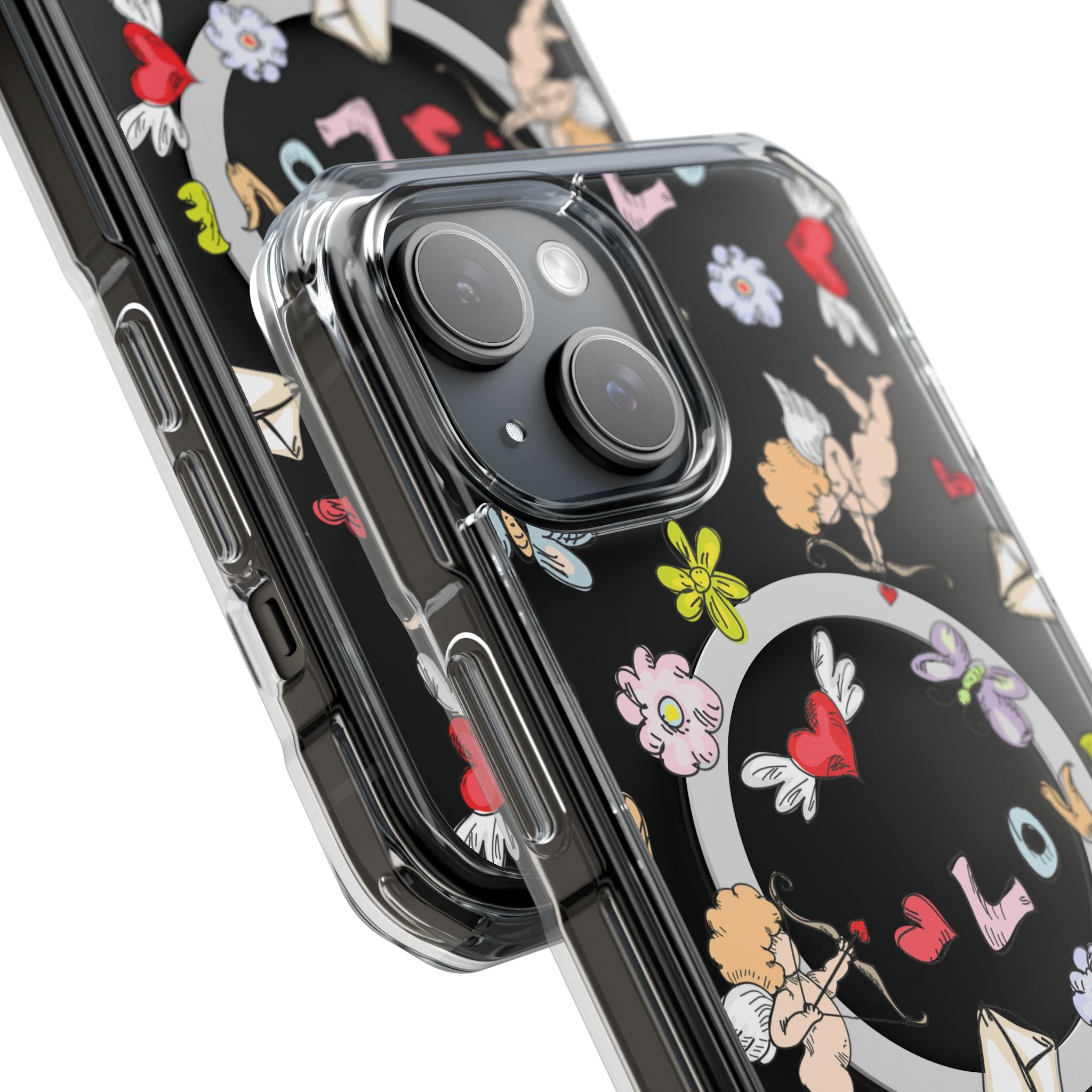 Clear Cupid MagSafe Phone Case - Love & Floral Design Protective Cover