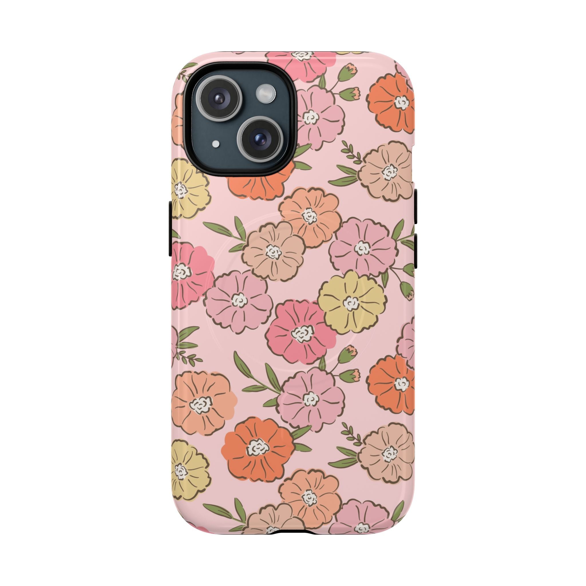 Floral Pastel MagSafe Phone Case on iPhone showing vintage pink flower design