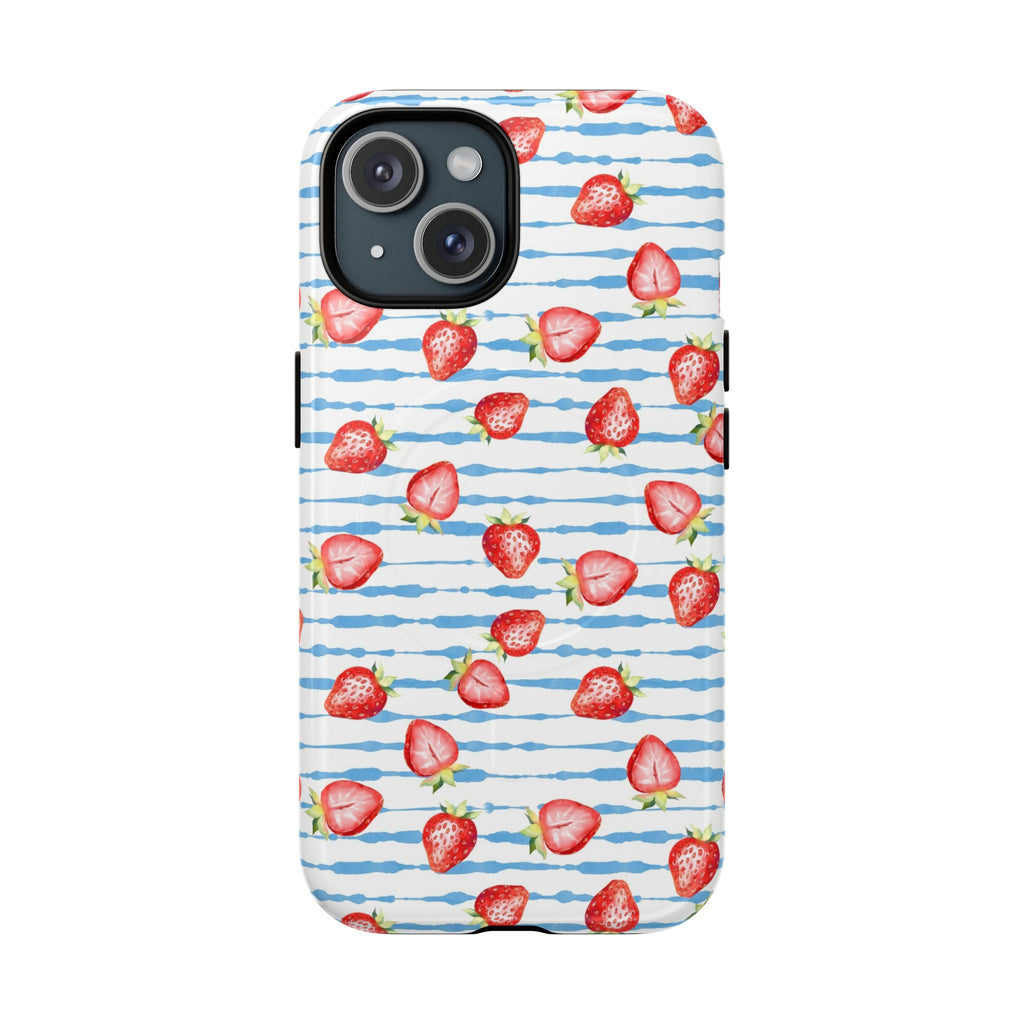 Strawberry Stripe MagSafe Phone Case - Watercolor fruit protective dual-layer cover