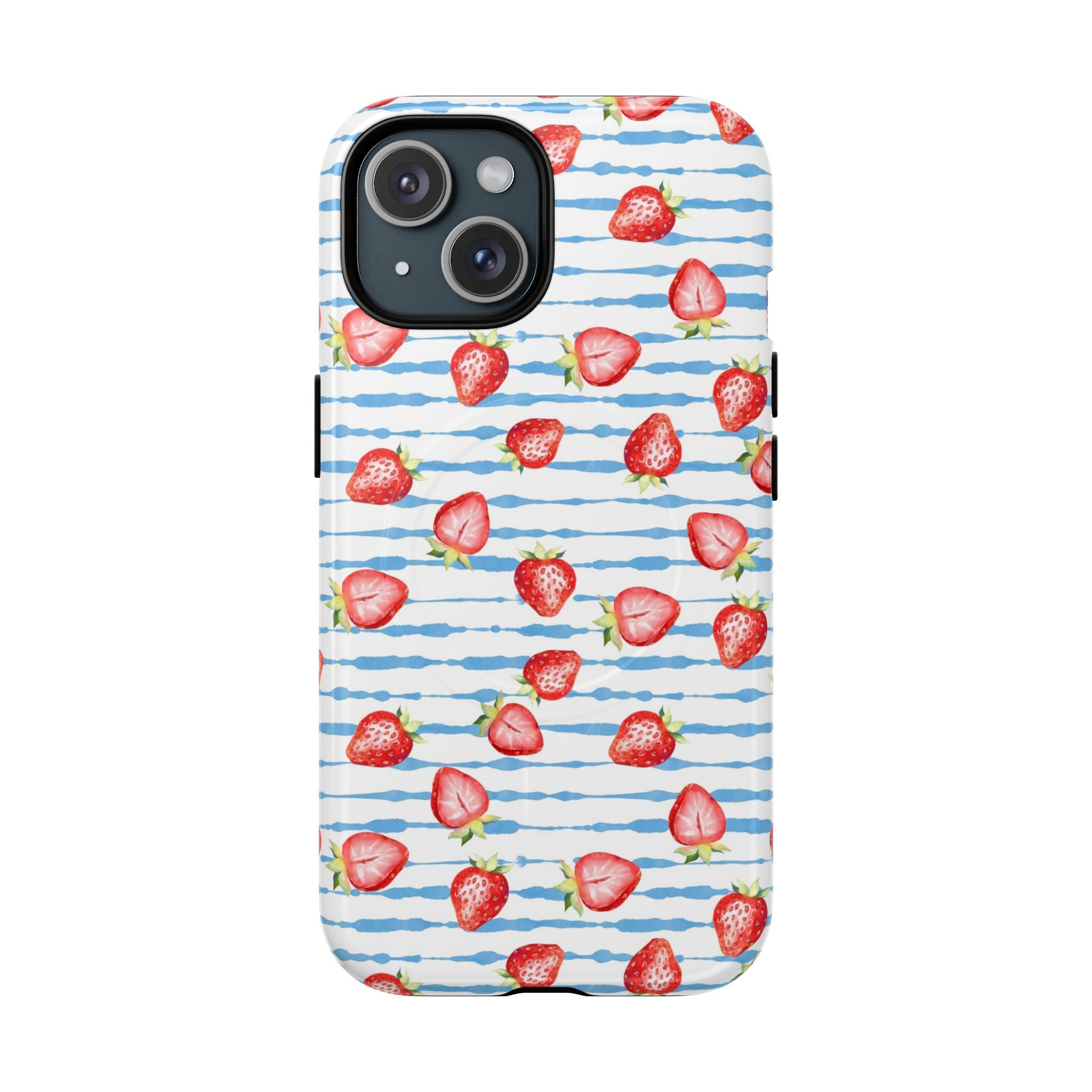 Strawberry Stripe MagSafe Phone Case - Watercolor fruit protective dual-layer cover
