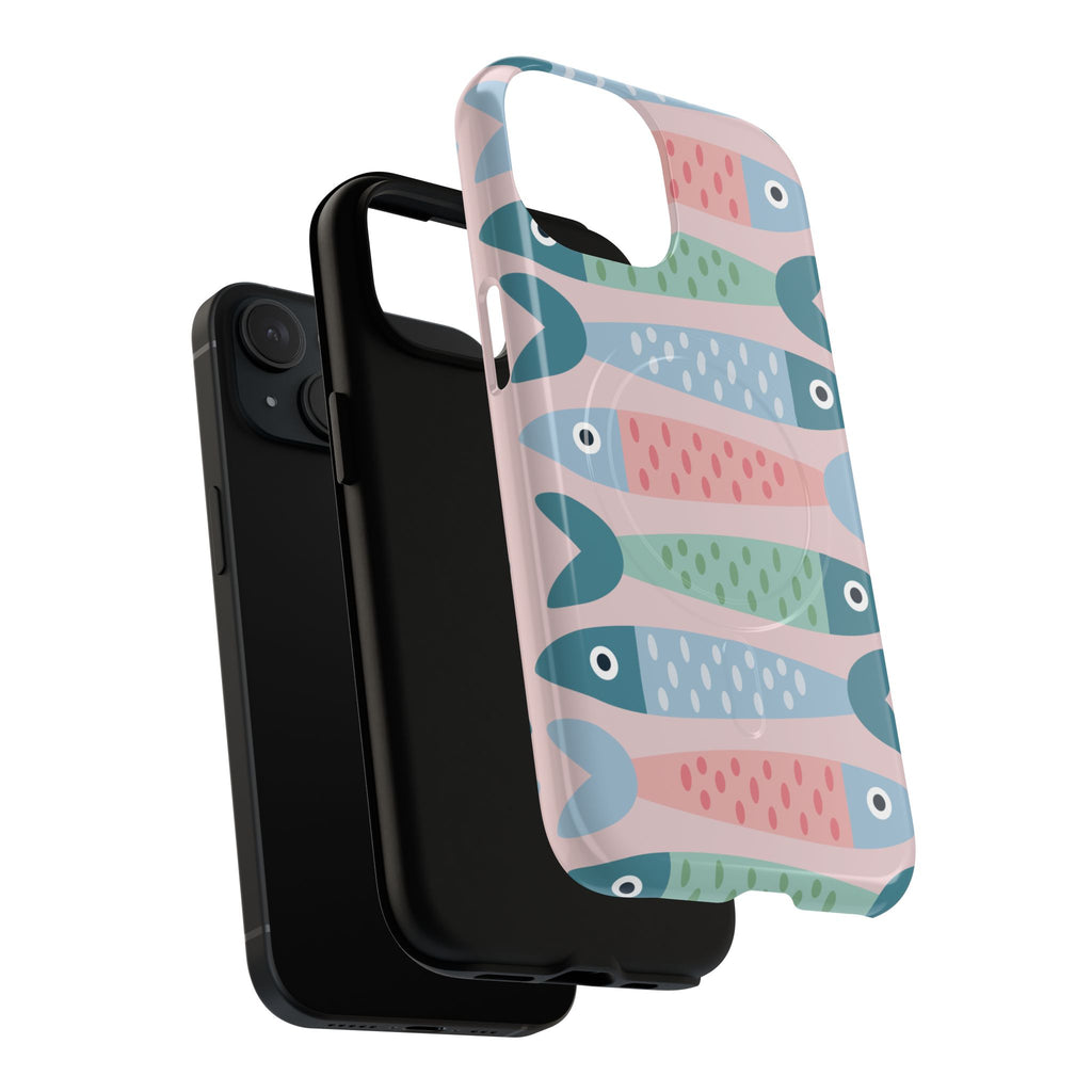 Pastel Fish Pattern Phone Case — Sardine Coastal MagSafe Magnetic Cover
