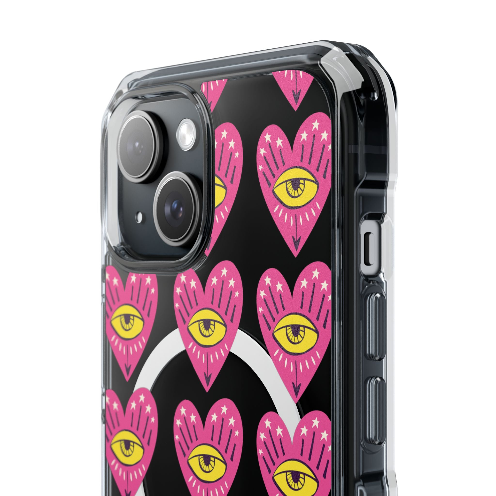 Clear Magnetic Phone Case — Pink Heart Eyes Pattern