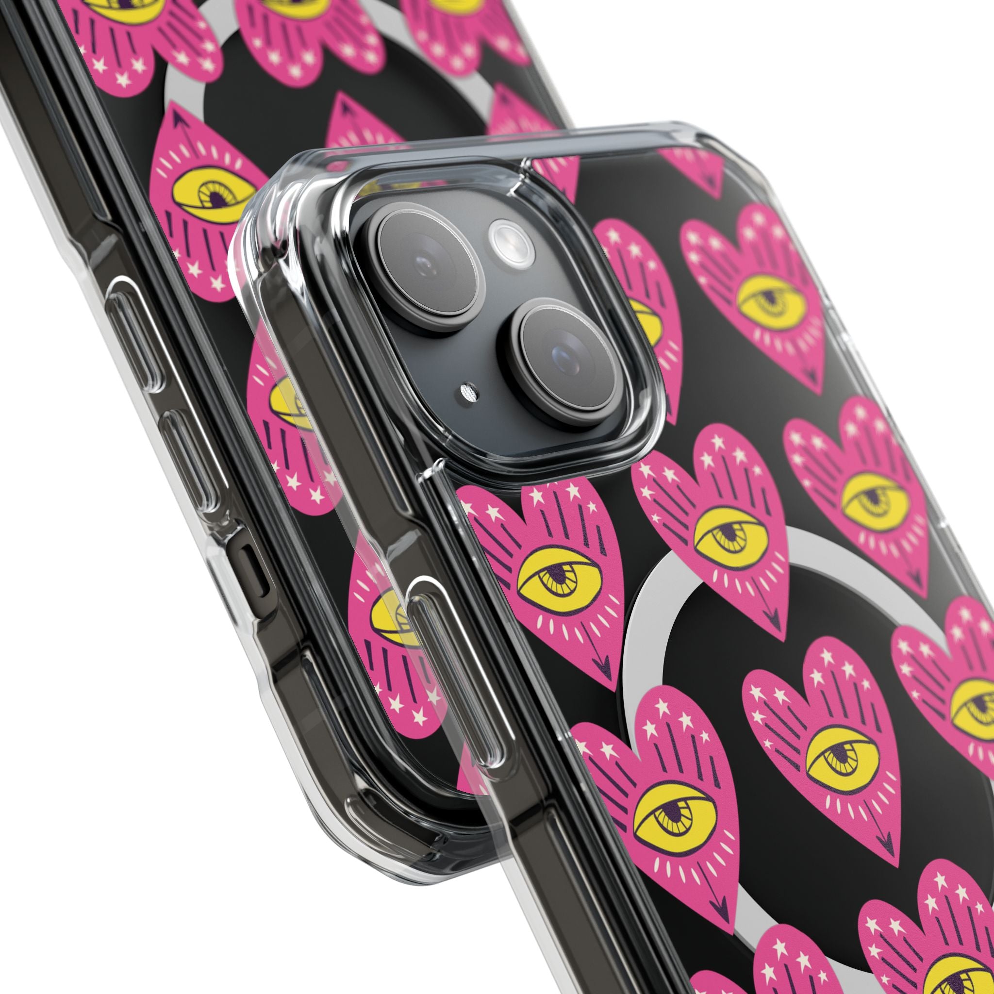 Clear Magnetic Phone Case — Pink Heart Eyes Pattern