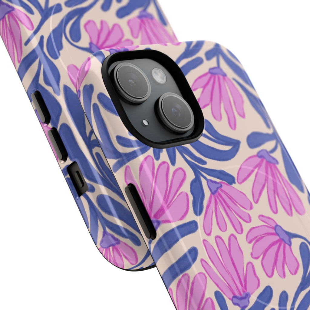 Pink & Blue Floral MagSafe Phone Case | Hand-Drawn Protective Cover
