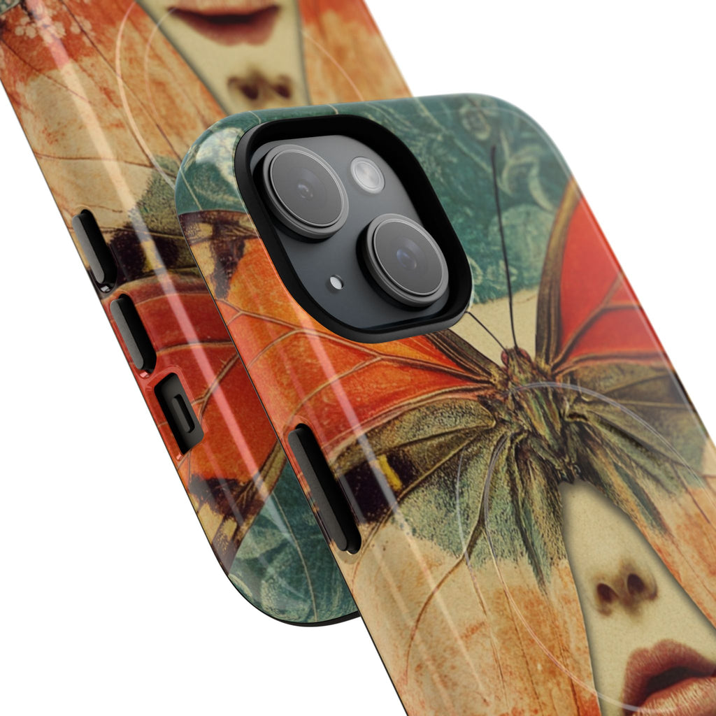 Artistic Butterfly Mask MagSafe Phone Case — Surreal Portrait Design