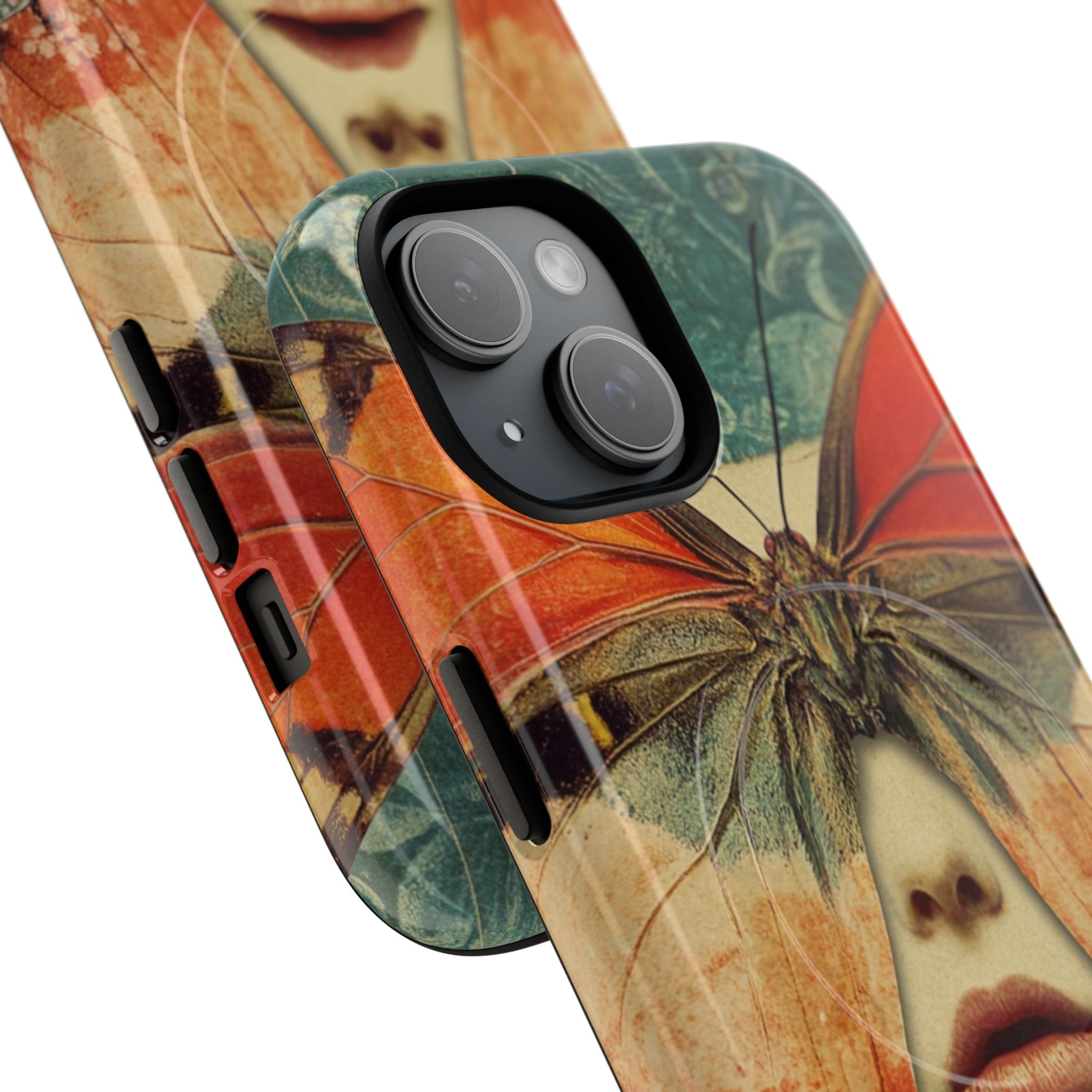 Artistic Butterfly Mask MagSafe Phone Case — Surreal Portrait Design