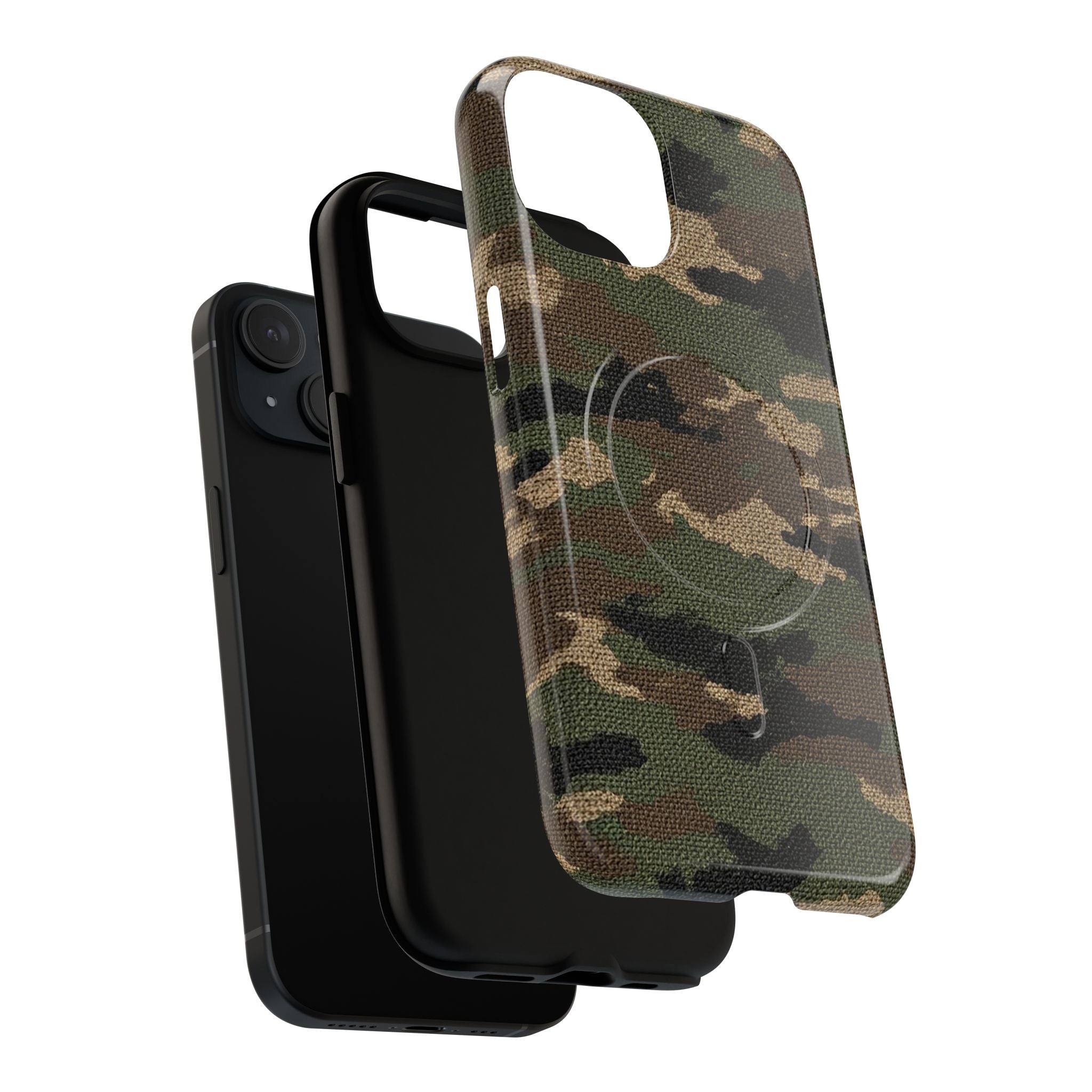 Close-up of military green camouflage pattern on tough protective case
