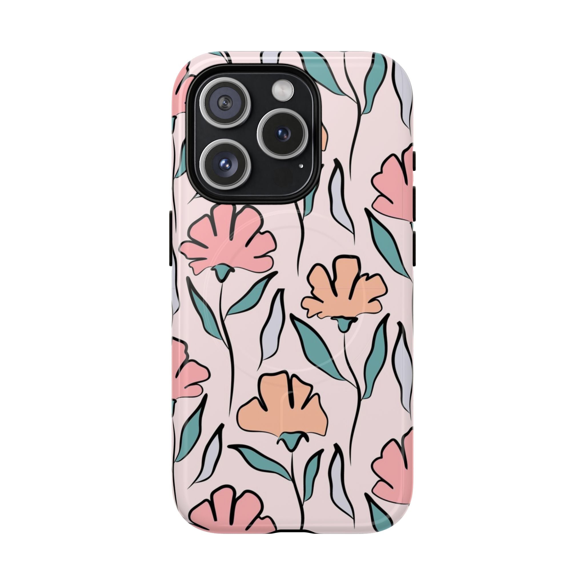 Floral Sketch Tough Magnetic Phone Case — Pink Botanical Protective Cover