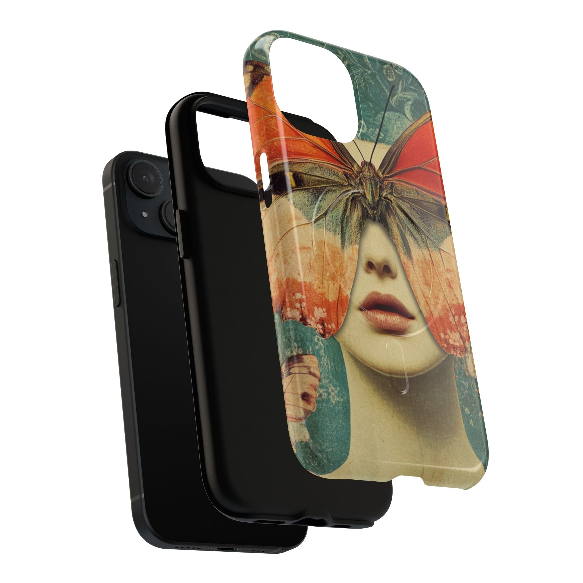 Artistic Butterfly Mask MagSafe Phone Case — Surreal Portrait Design