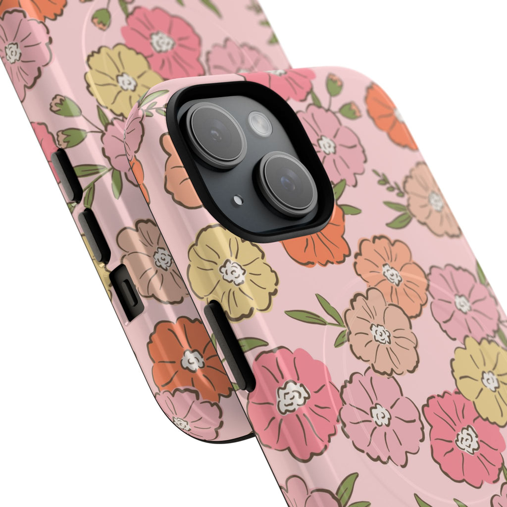 Floral Pastel Phone Case design featuring soft vintage blooms in warm peach, pink, and muted yellow tones with romantic garden-inspired floral pattern for MagSafe compatible protective iPhone case