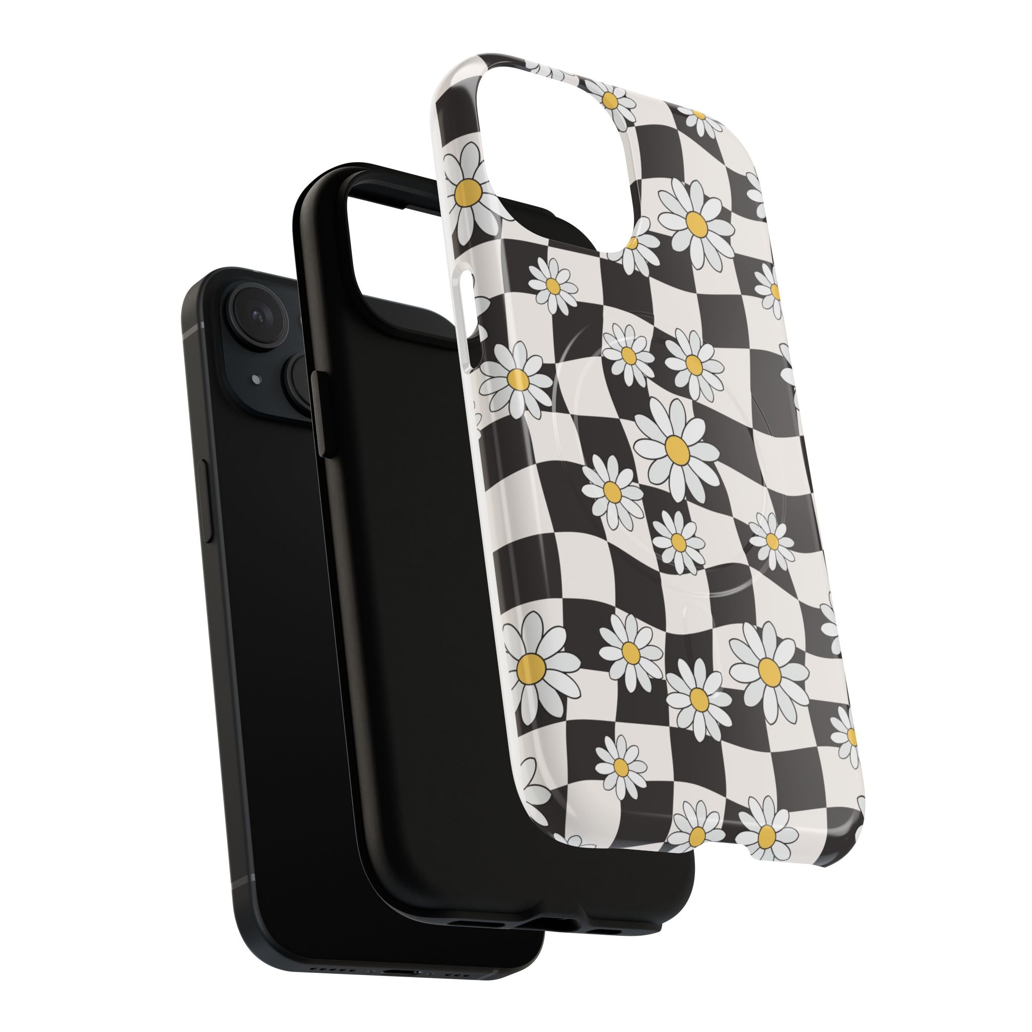 Daisy Checker MagSafe Phone Case — Retro Floral Grid Design