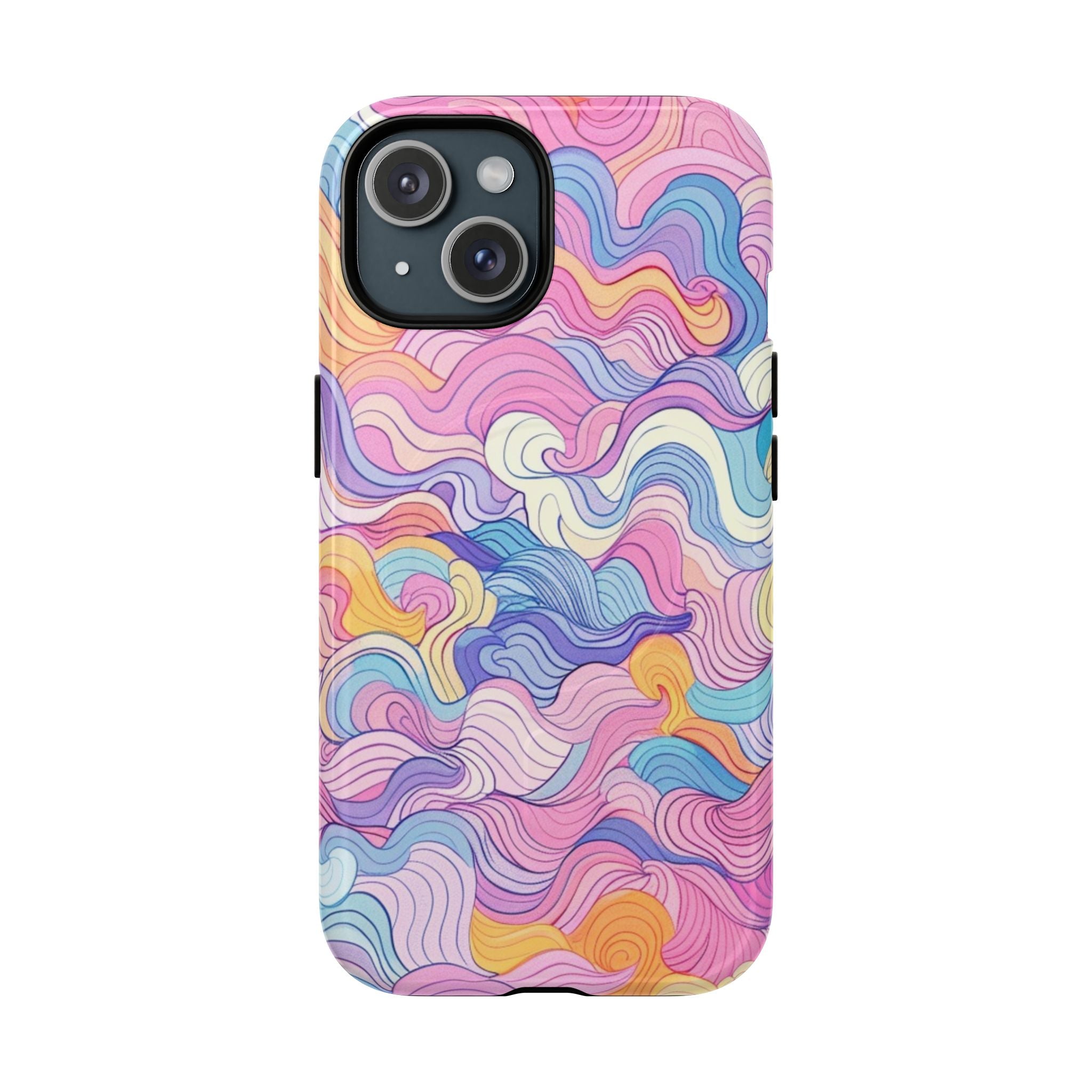 Pastel swirl MagSafe phone case with colorful abstract watercolor waves