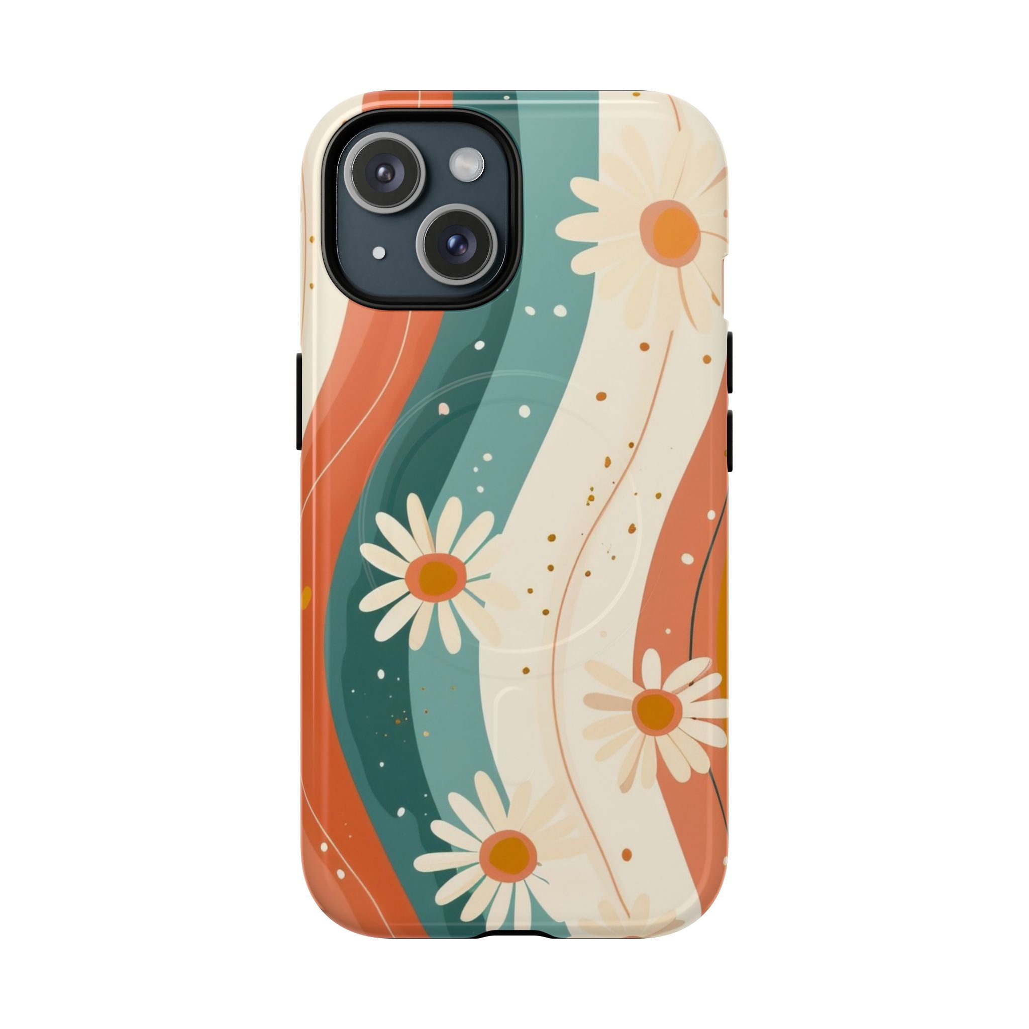 Retro Daisy Wave Phone Case — Boho Floral MagSafe Magnetic Cover