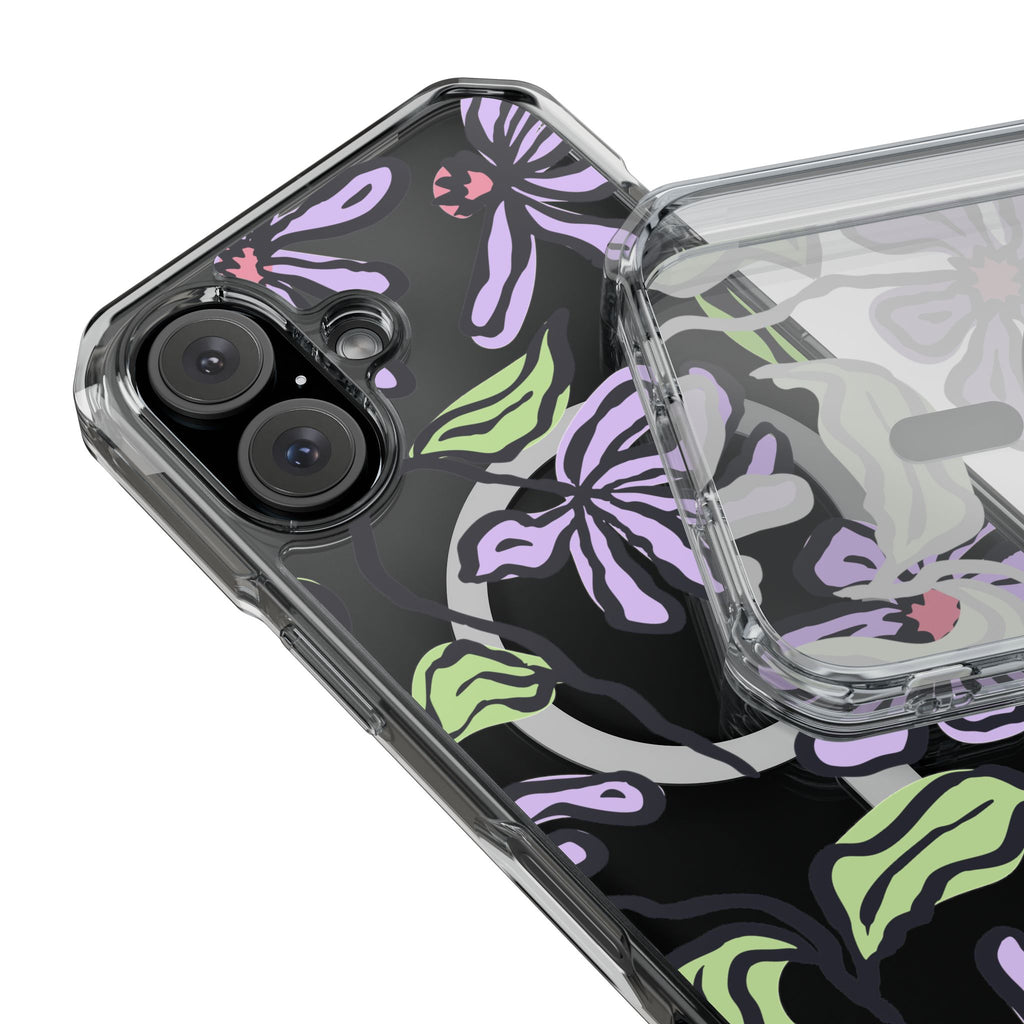 Clear MagSafe Phone Case with Purple Floral Sketch Design