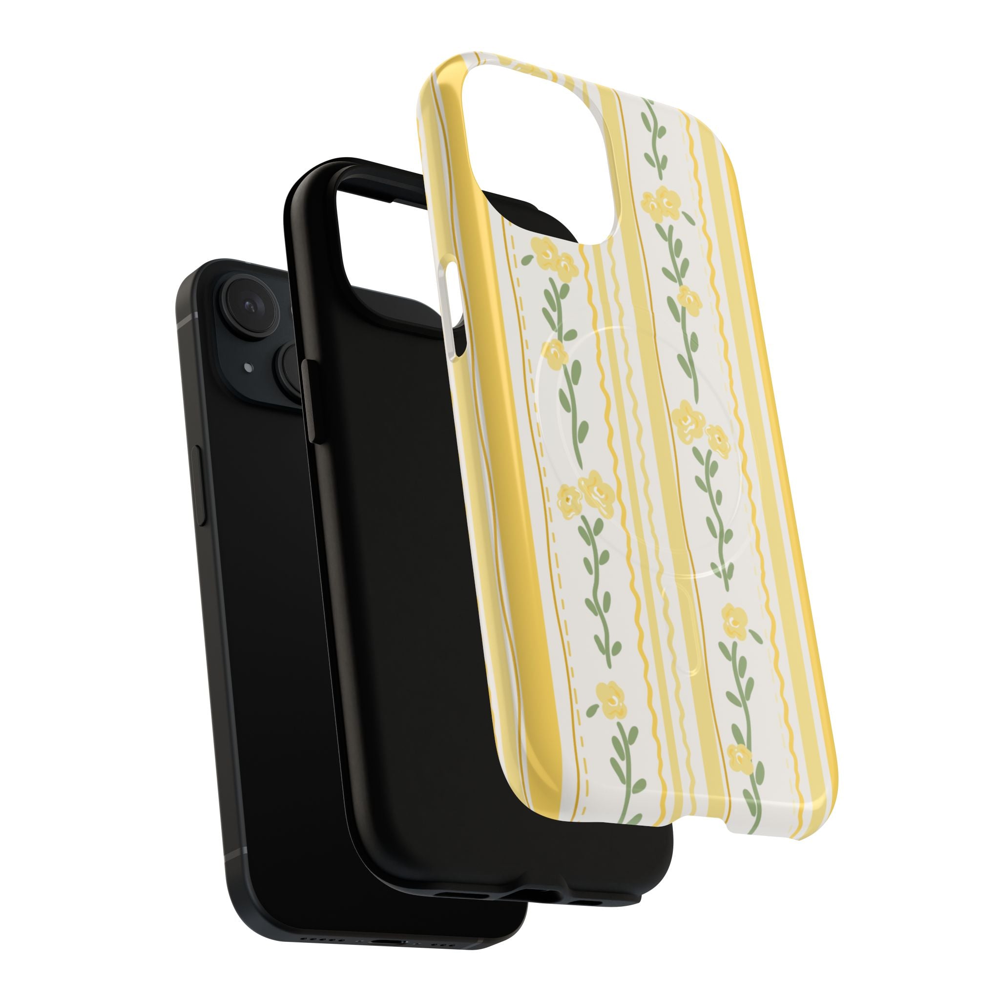 Floral Stripe Magnetic Phone Case — Yellow Wildflower Protective Cover
