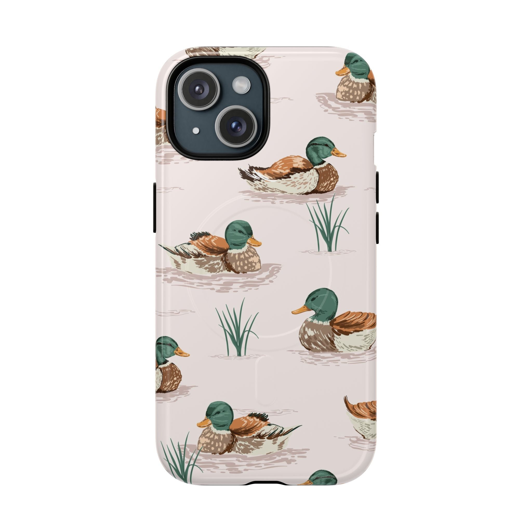Watercolor duck pattern MagSafe phone case with mallard design on iPhone
