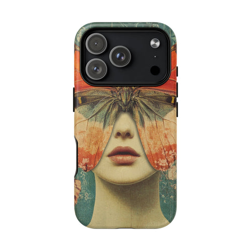 Artistic Butterfly Mask MagSafe Phone Case — Surreal Portrait Design