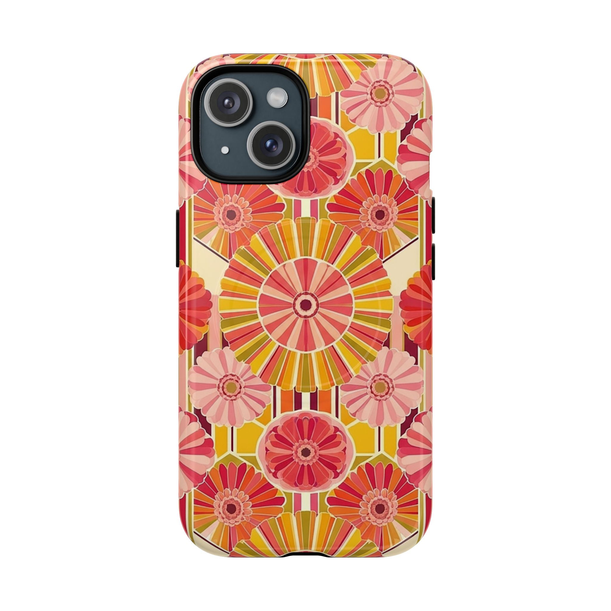 Retro Floral Tough Magnetic Phone Case — Bright 70s-Inspired Sunburst Design