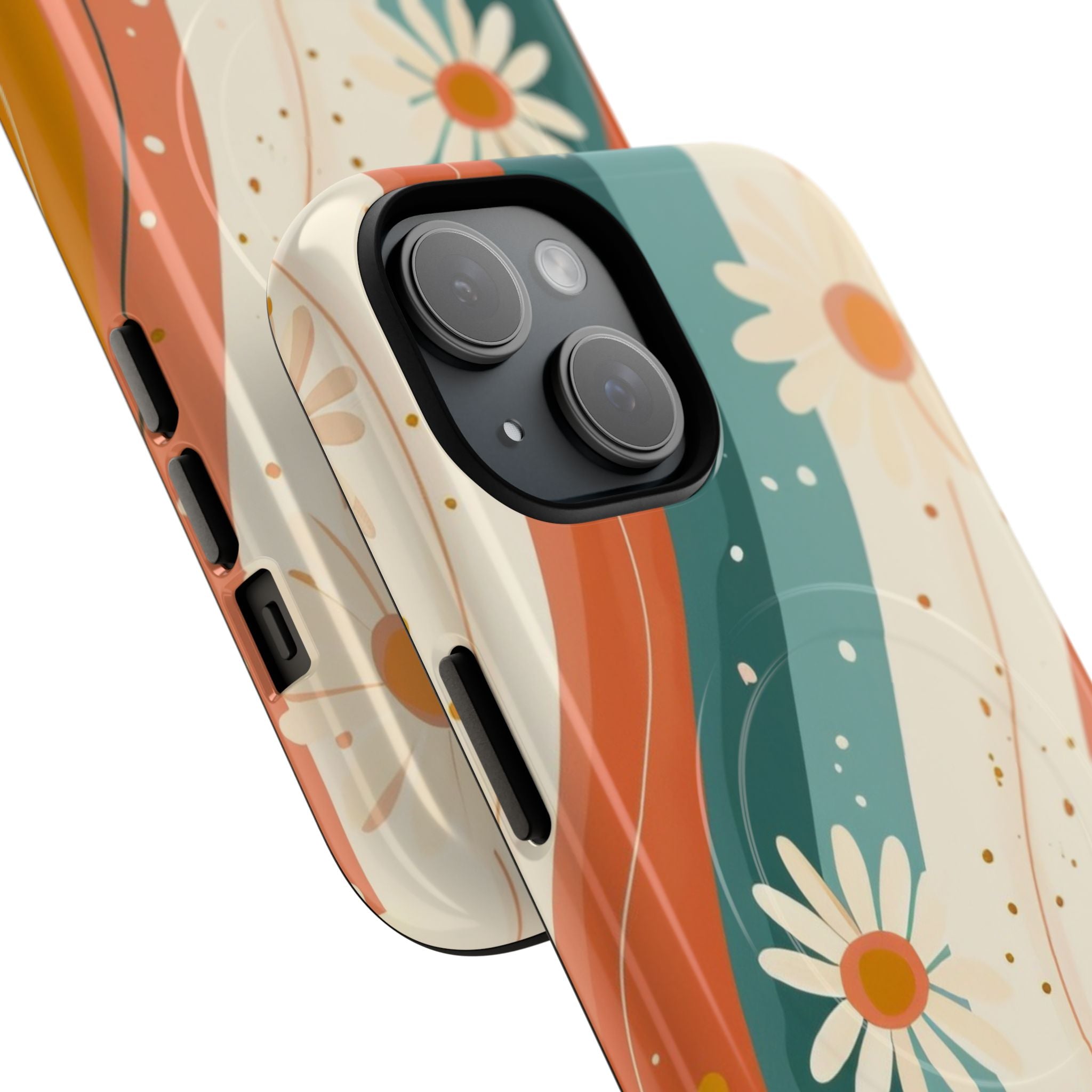 Retro Daisy Wave Phone Case — Boho Floral MagSafe Magnetic Cover