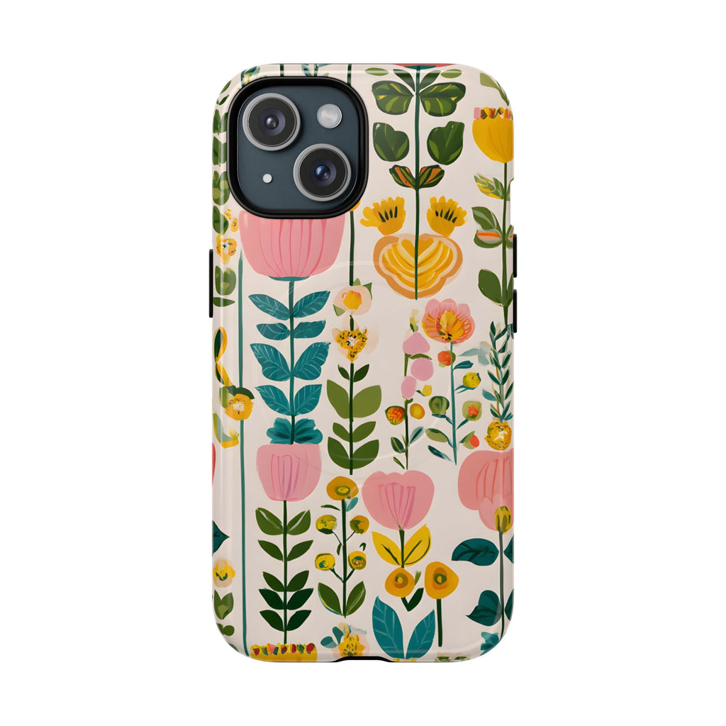 Floral Garden Tough Magnetic Phone Case — Pink & Yellow Wildflower Design