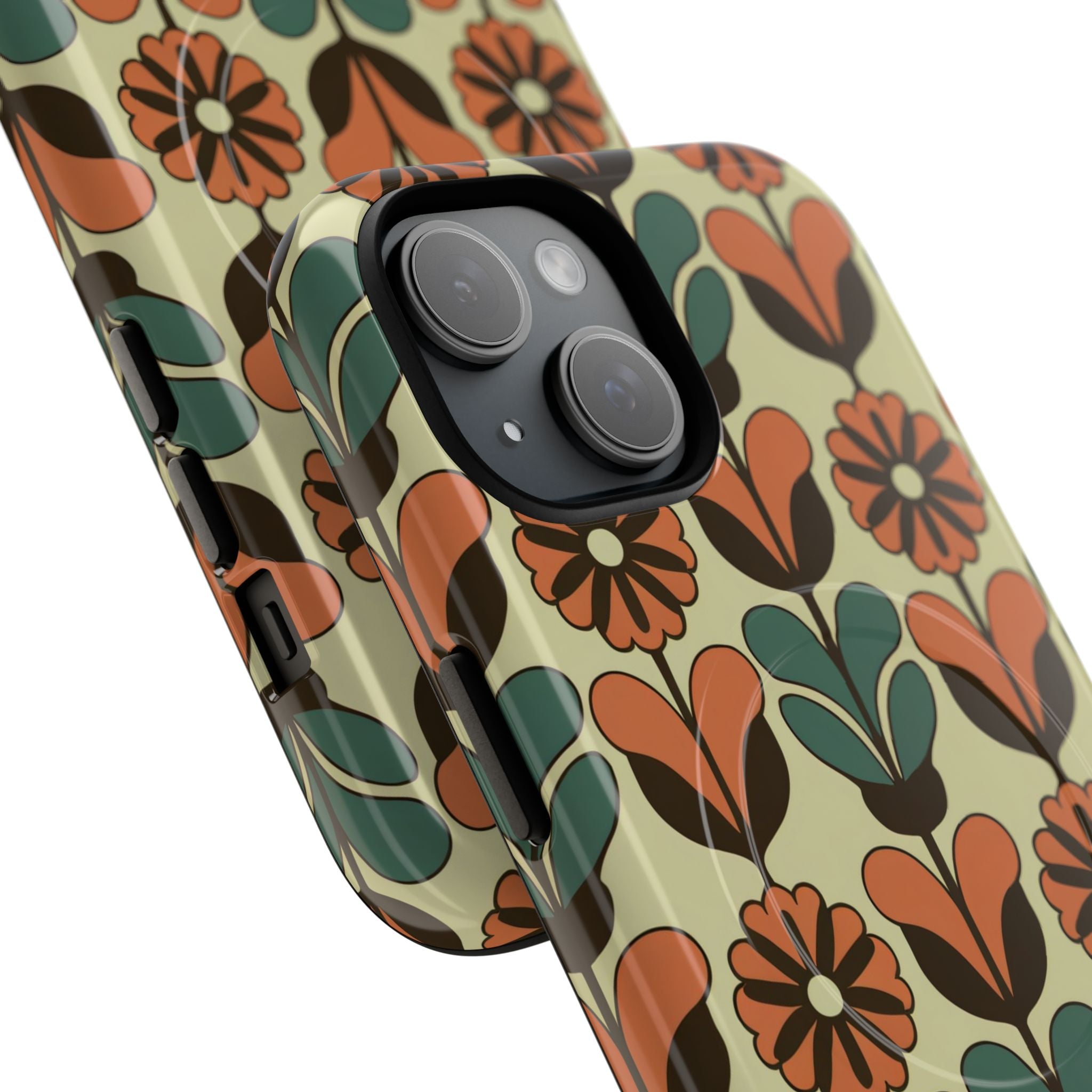 Retro Floral Tough Magnetic Phone Case — 1970s-Inspired Protective Cover