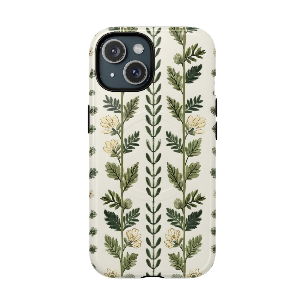 Botanical Floral Vine MagSafe Phone Case | Green & Cream Protective Cover