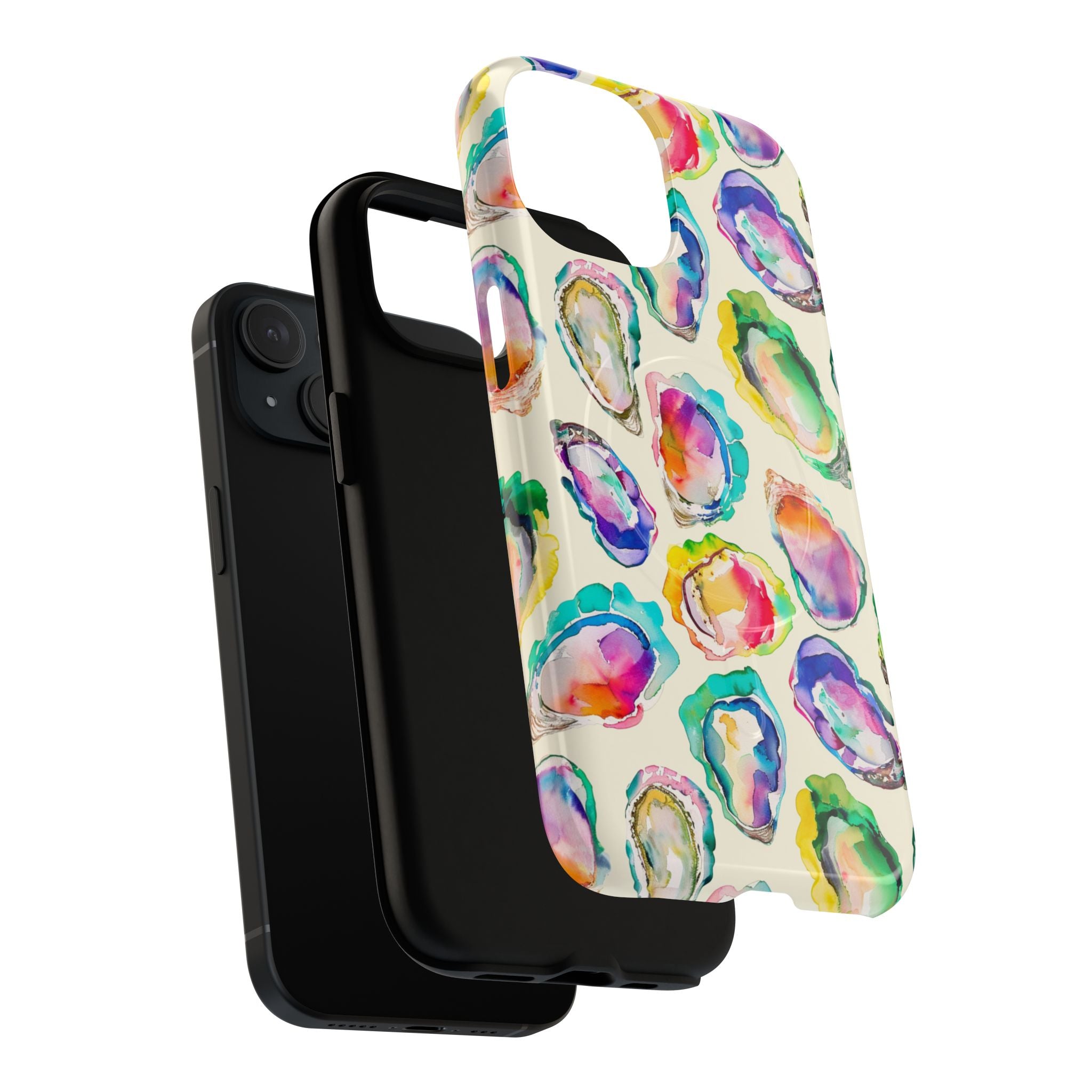 Watercolor agate geode phone case showing MagSafe compatibility and jewel-toned design