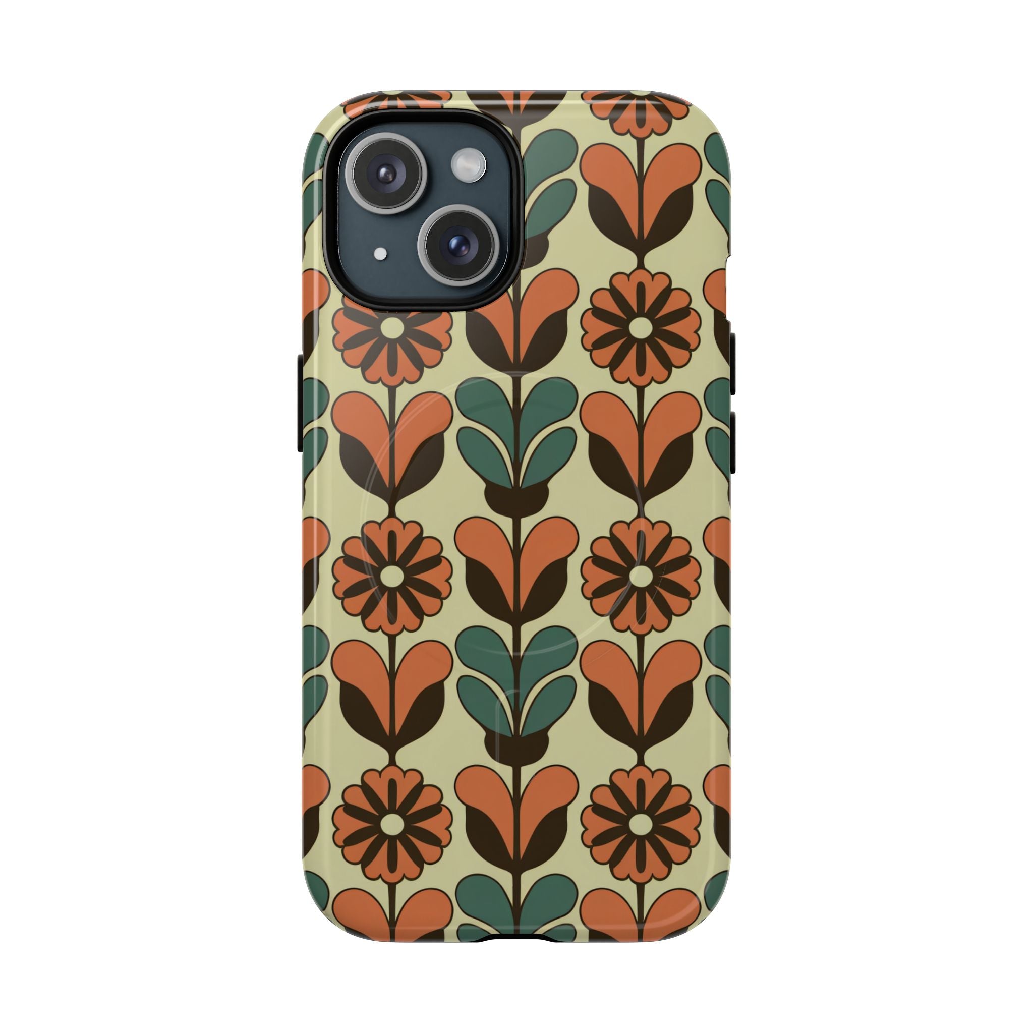 Retro Floral Tough Magnetic Phone Case — 1970s-Inspired Protective Cover
