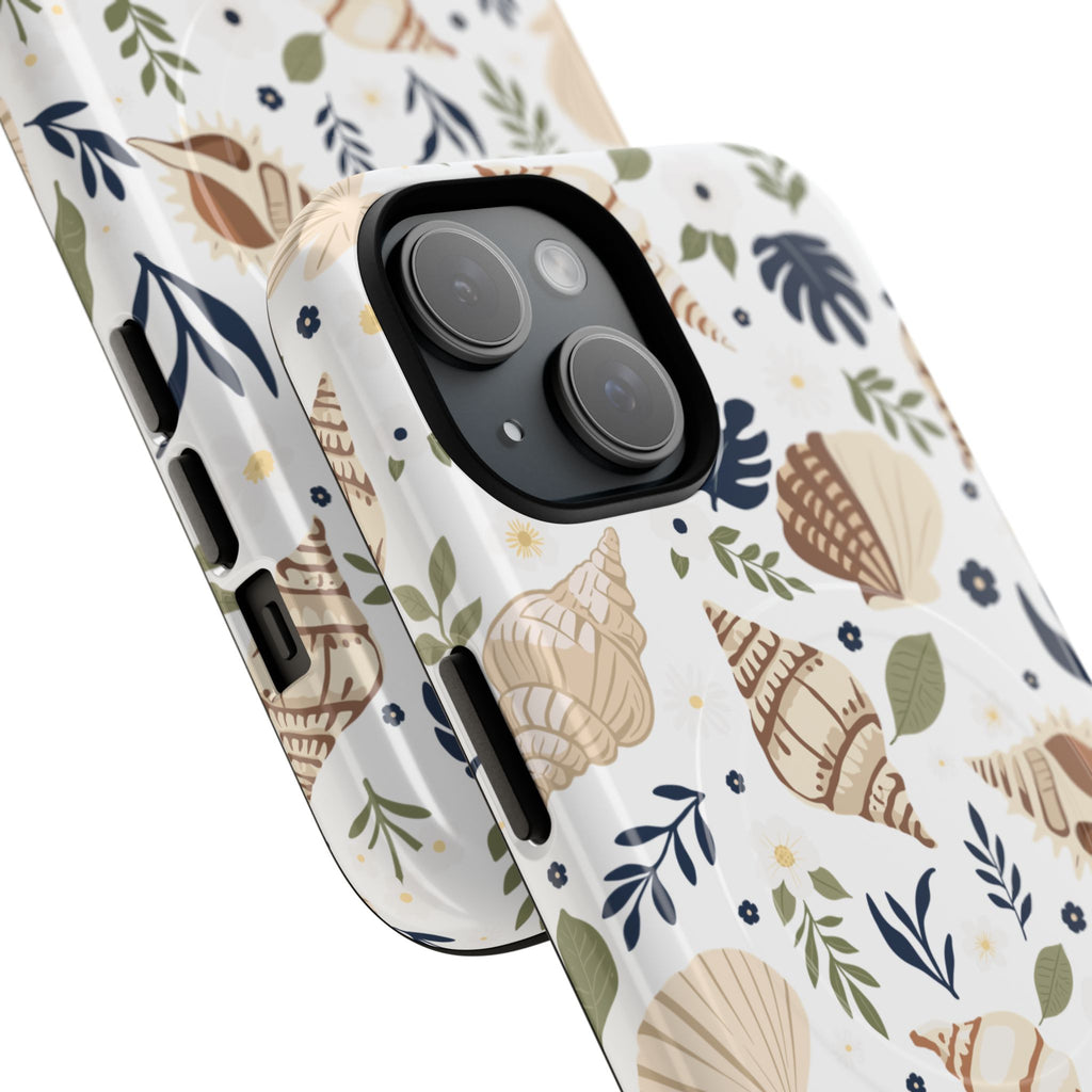 Sea Shell Pattern Tough Magnetic Phone Case — Coastal Floral iPhone Cover
