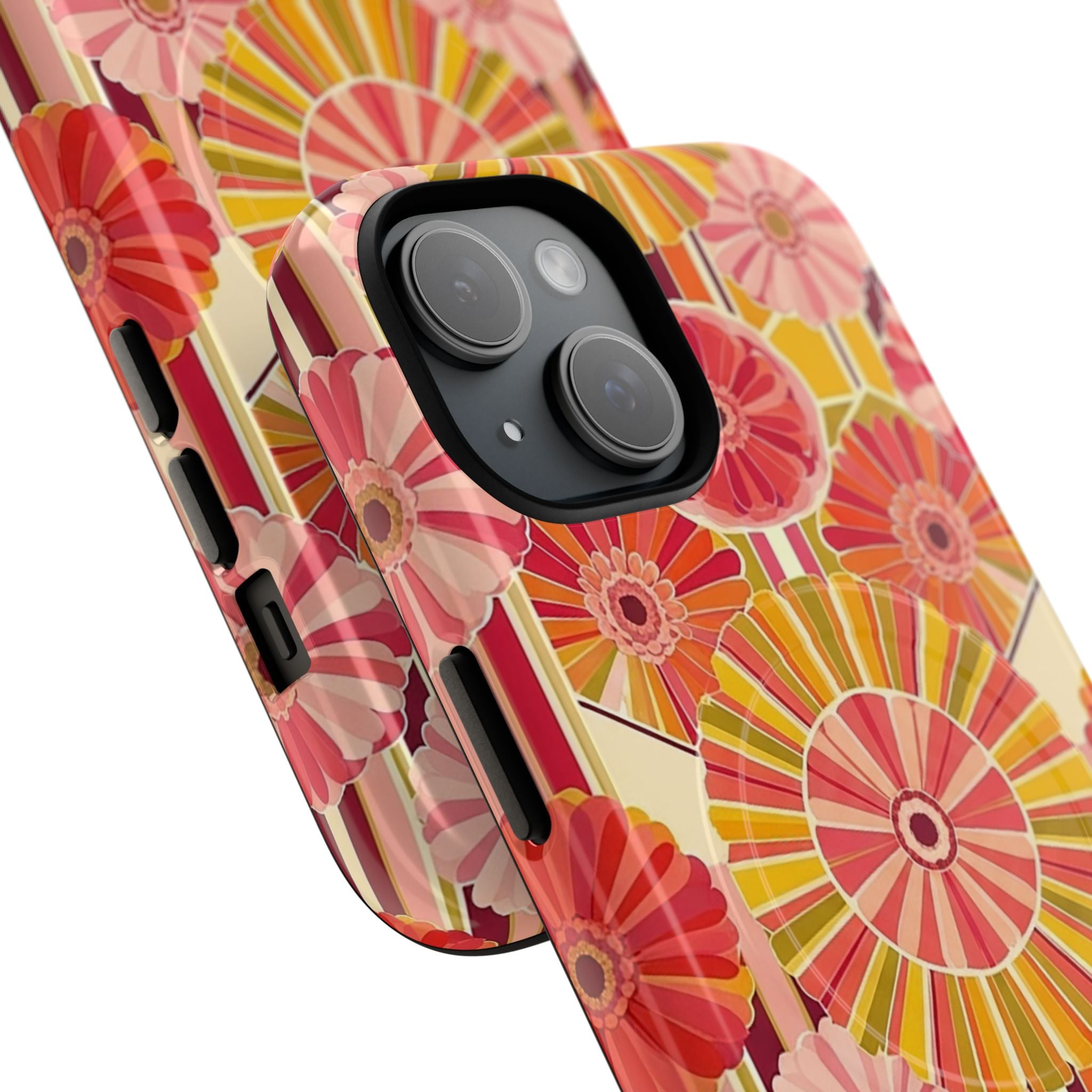 Retro Floral Tough Magnetic Phone Case — Bright 70s-Inspired Sunburst Design