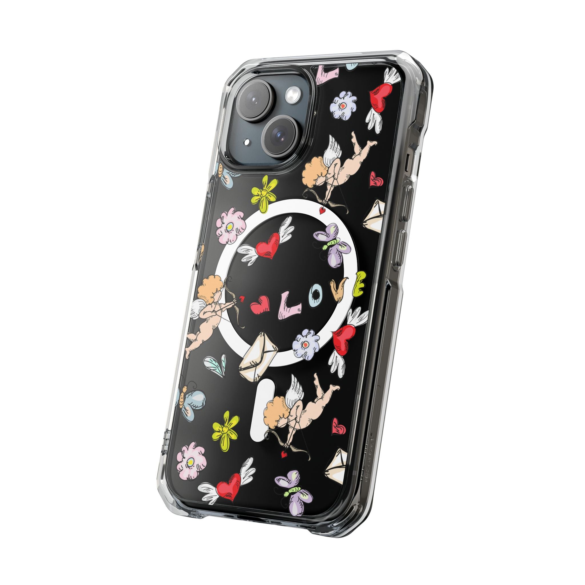 Clear Cupid MagSafe Phone Case - Love & Floral Design Protective Cover