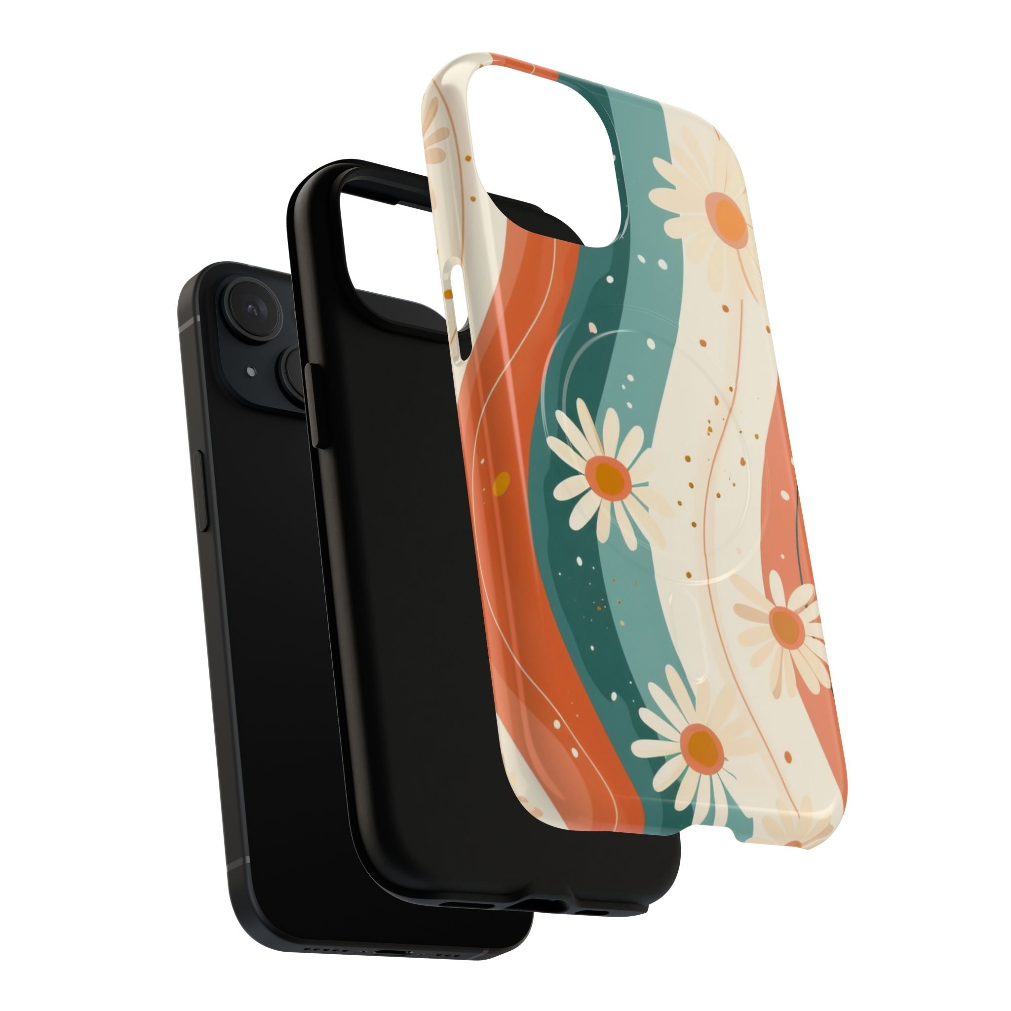Retro Daisy Wave Phone Case — Boho Floral MagSafe Magnetic Cover