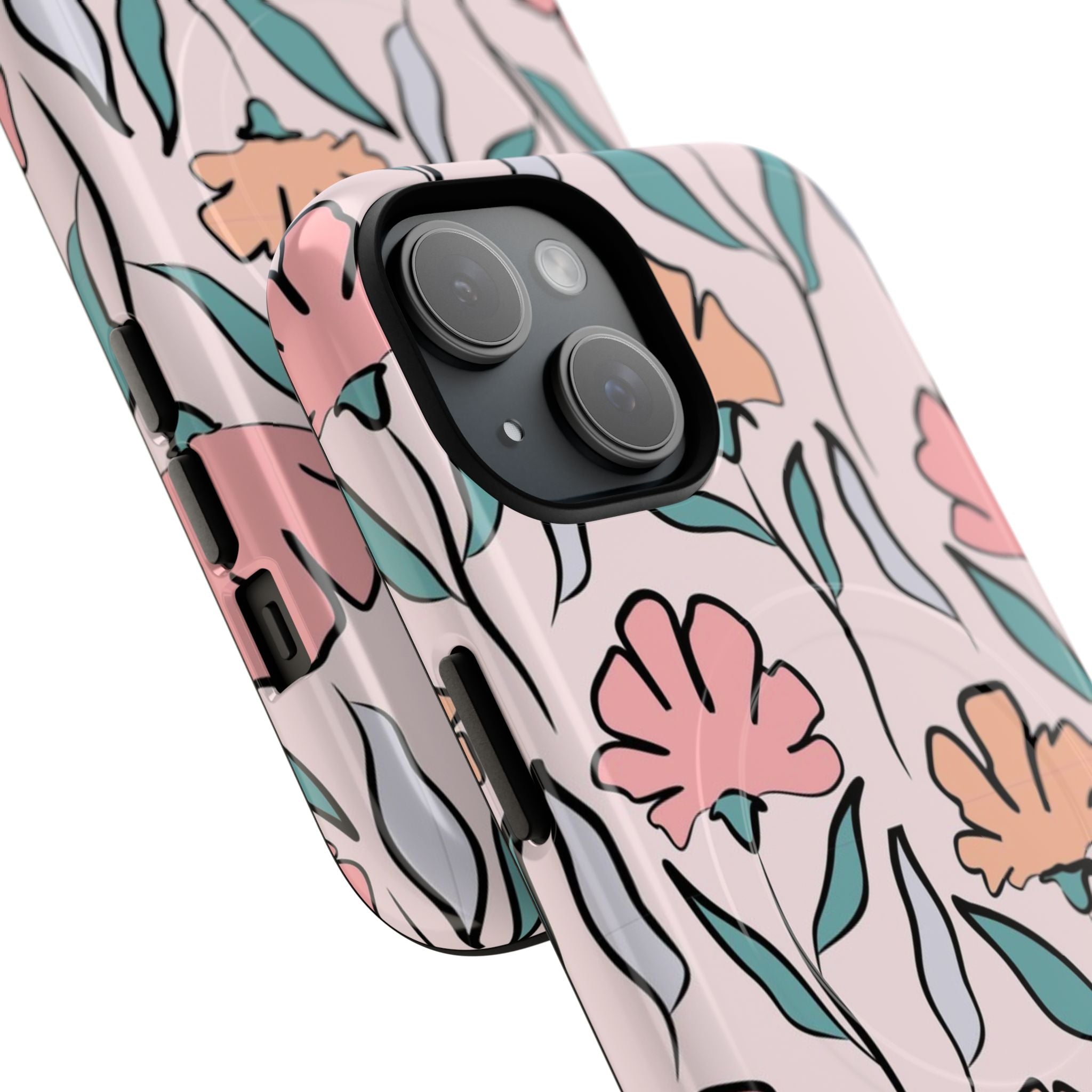 Floral Sketch Tough Magnetic Phone Case — Pink Botanical Protective Cover
