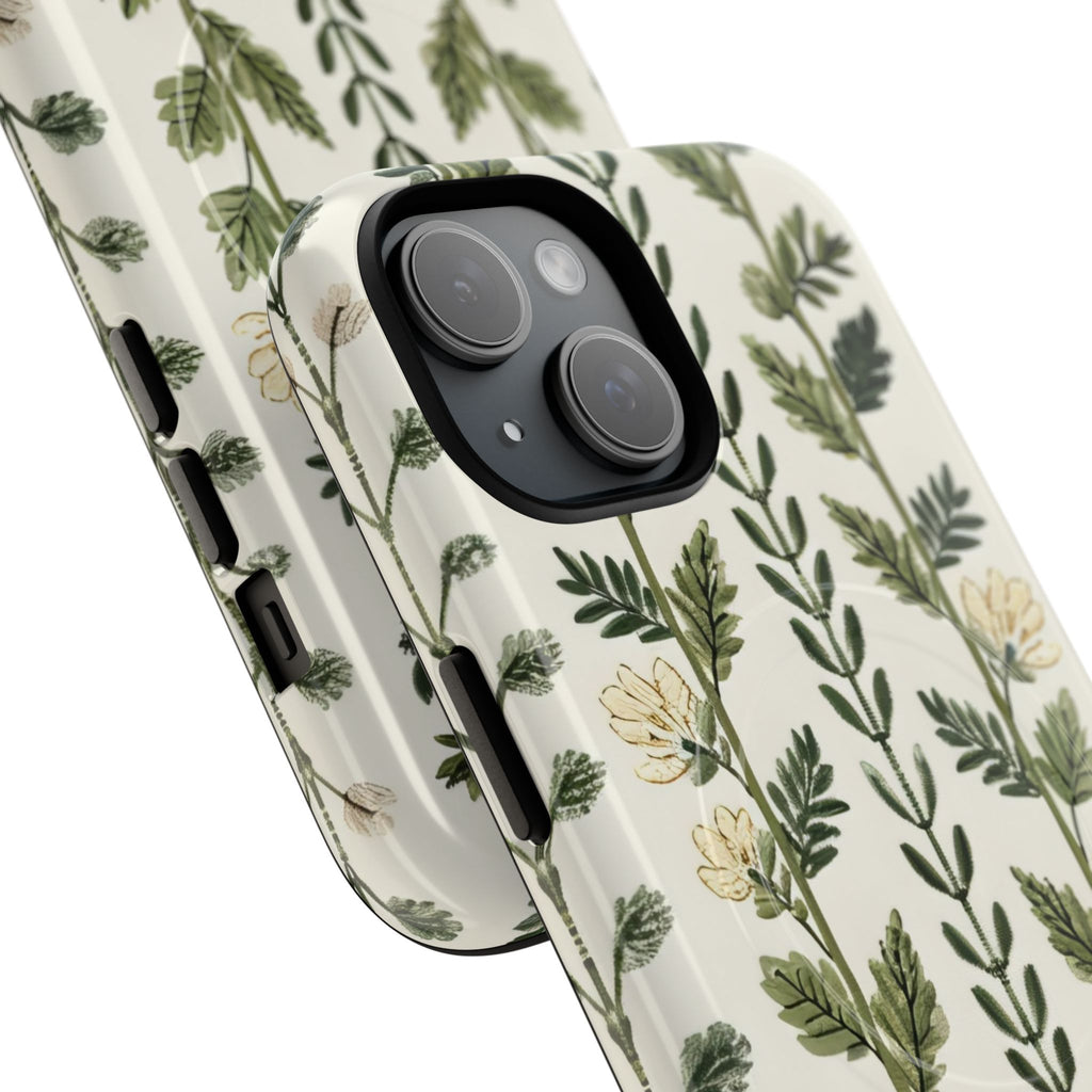 Botanical Floral Vine MagSafe Phone Case | Green & Cream Protective Cover