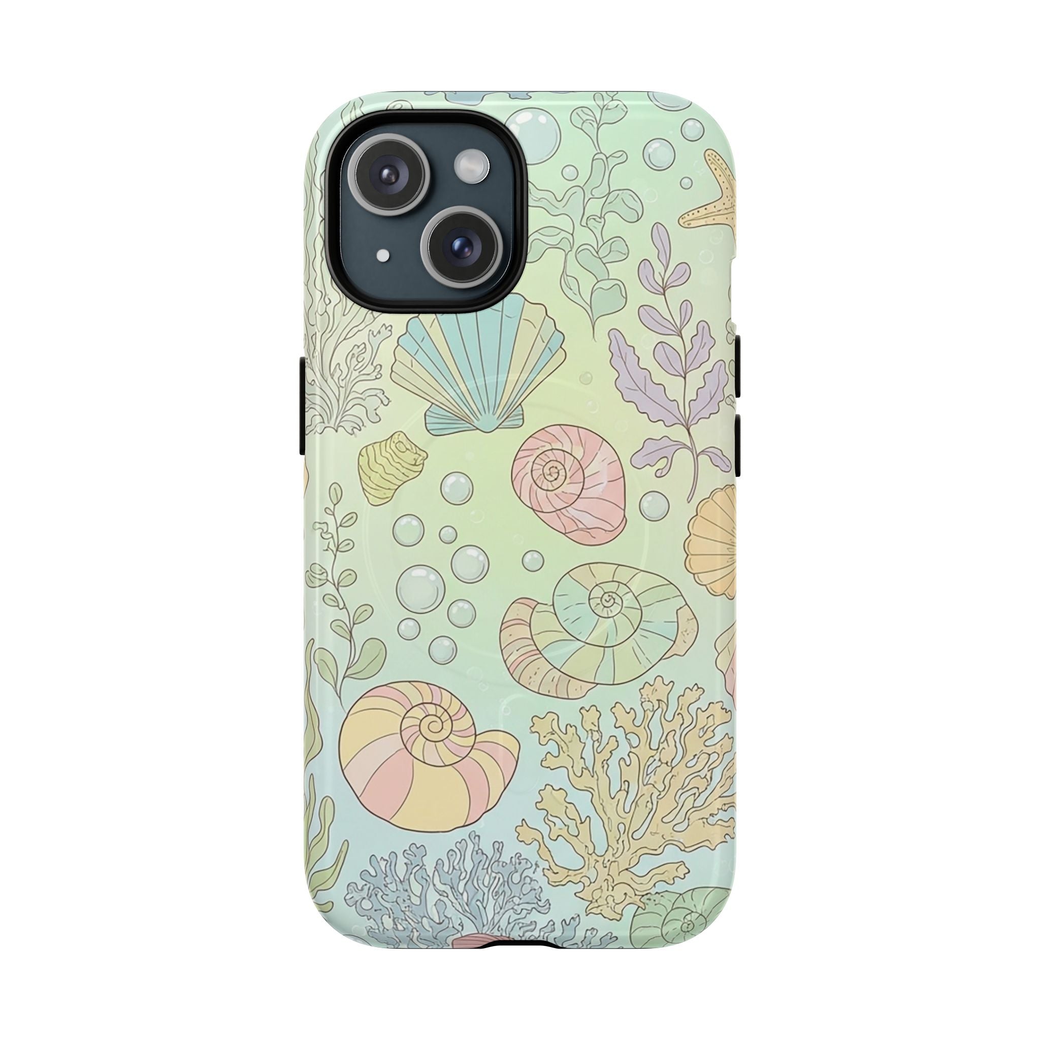 : Seashell Pastel MagSafe Phone Case - Coastal coral and shell protective dual-layer cover