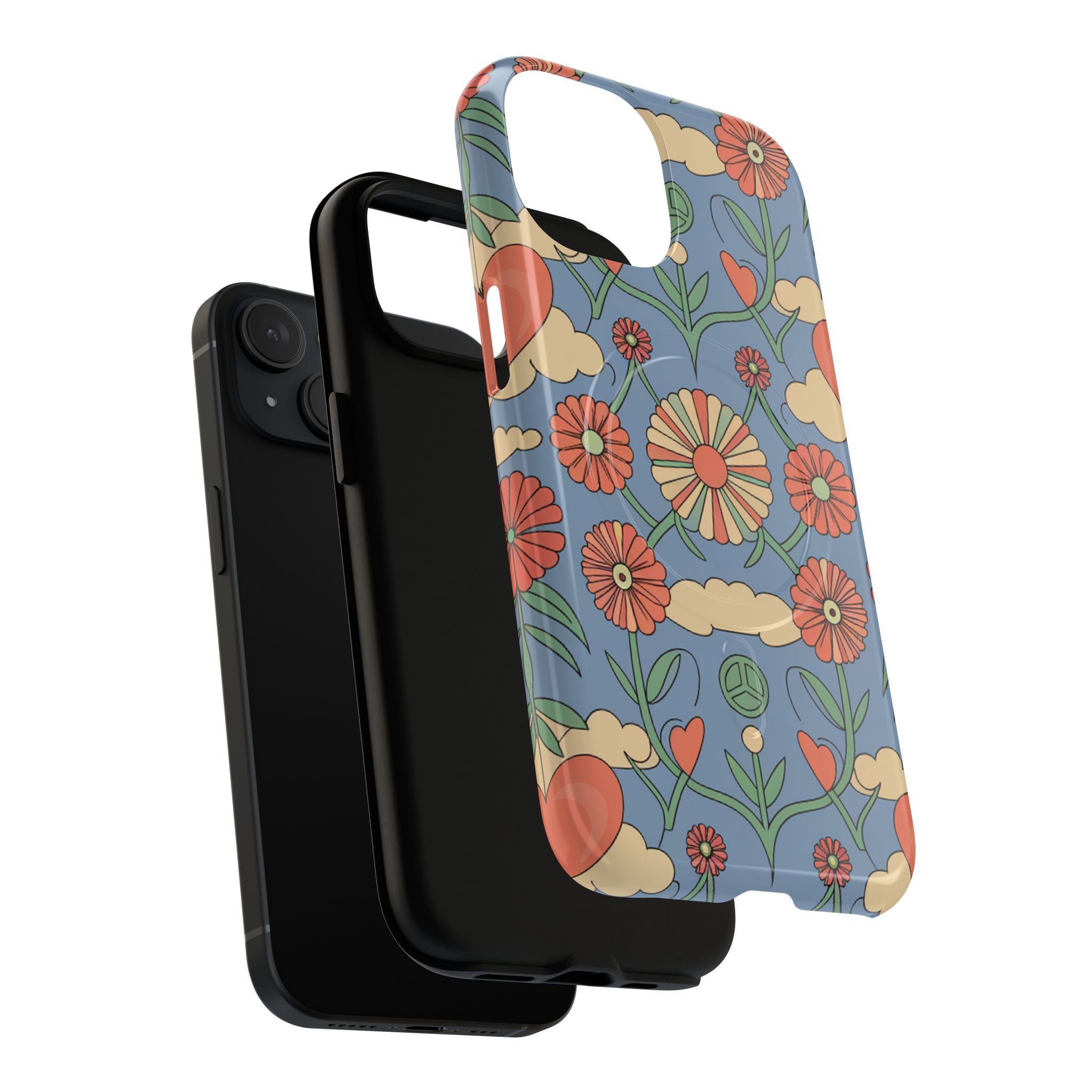 Magnetic Phone Case — Retro Floral Peace Design