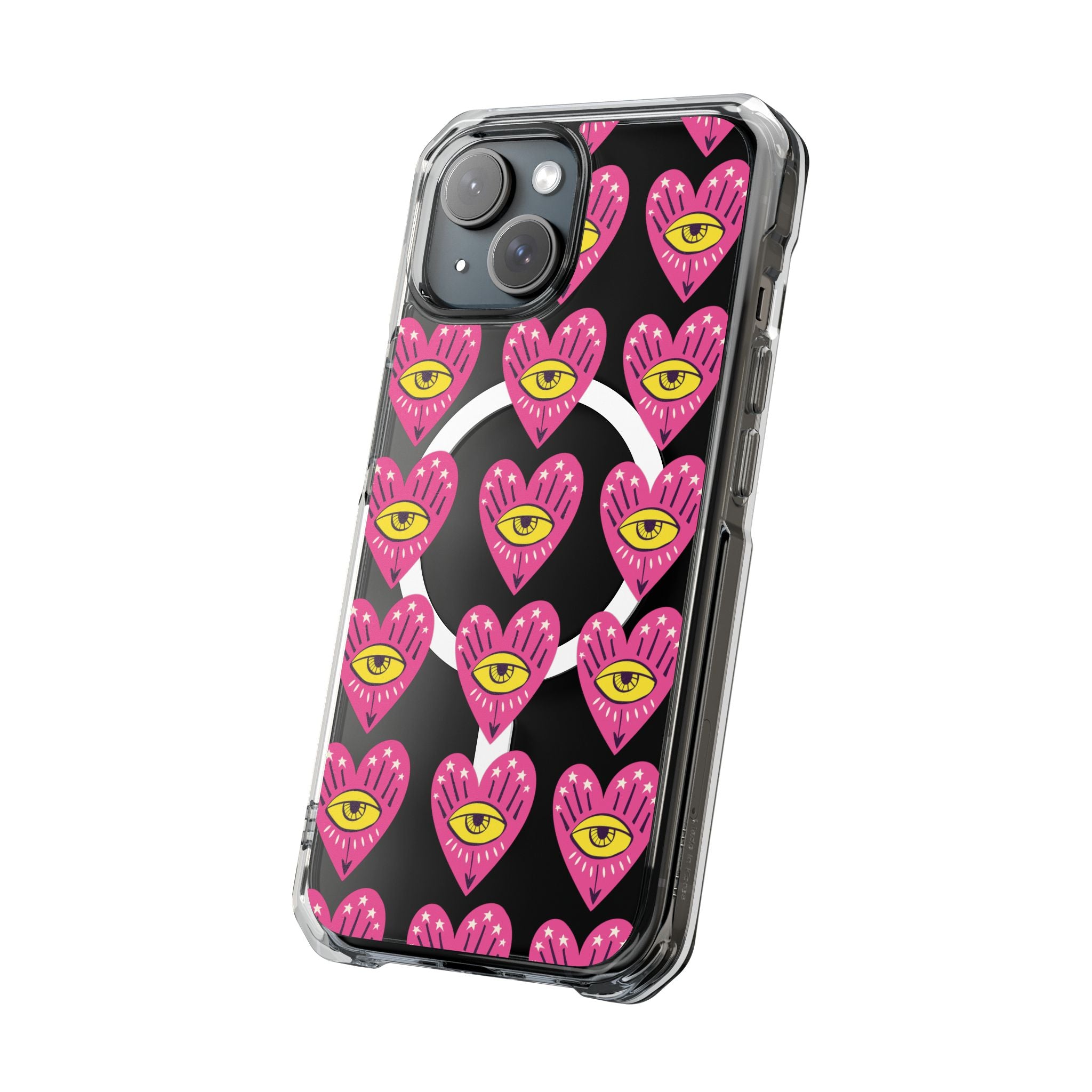 Clear Magnetic Phone Case — Pink Heart Eyes Pattern