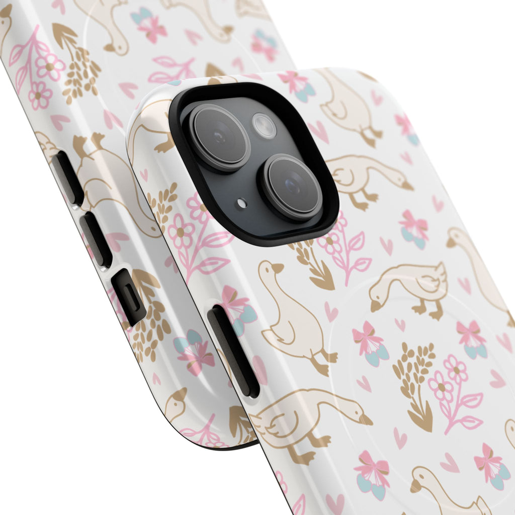 Tough MagSafe Phone Case with Cute Pastel Duck & Floral Pattern