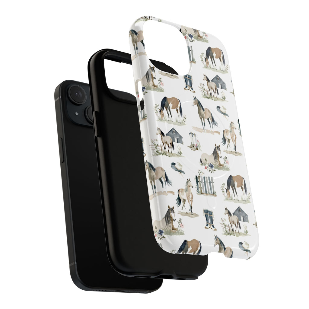 Horse Pattern MagSafe Phone Case detail view showing dual-layer protection and precise cutouts