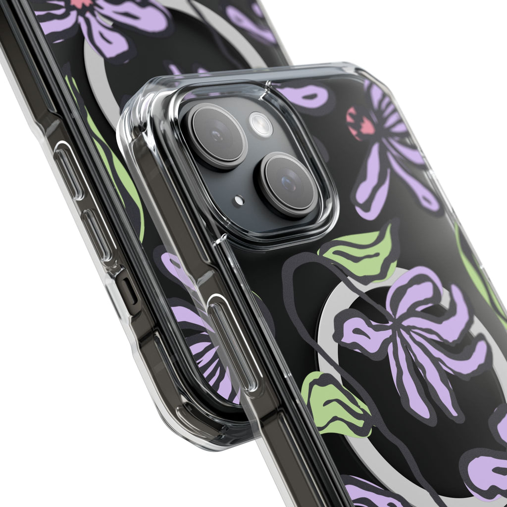 Clear MagSafe Phone Case with Purple Floral Sketch Design