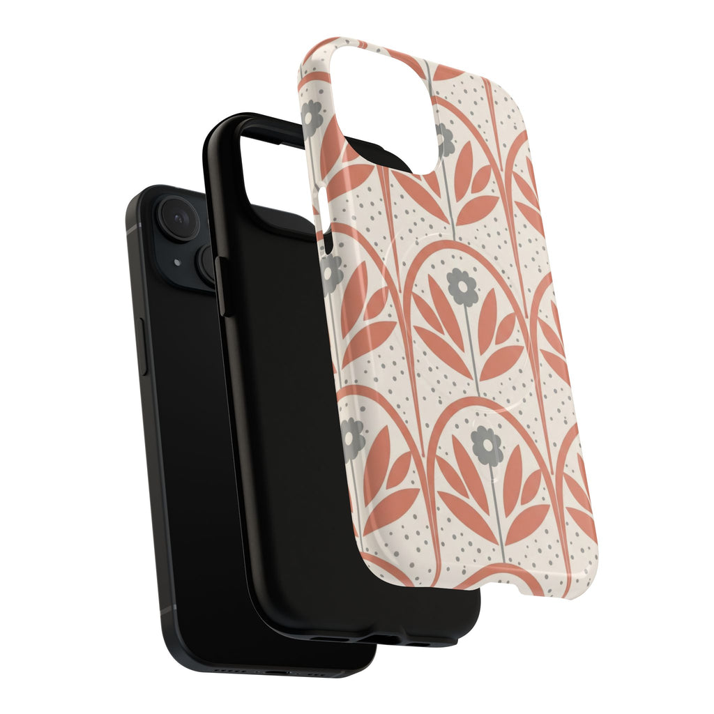 Floral Arch Tough Magnetic Phone Case showing dual-layer protective construction with glossy and matte finish options