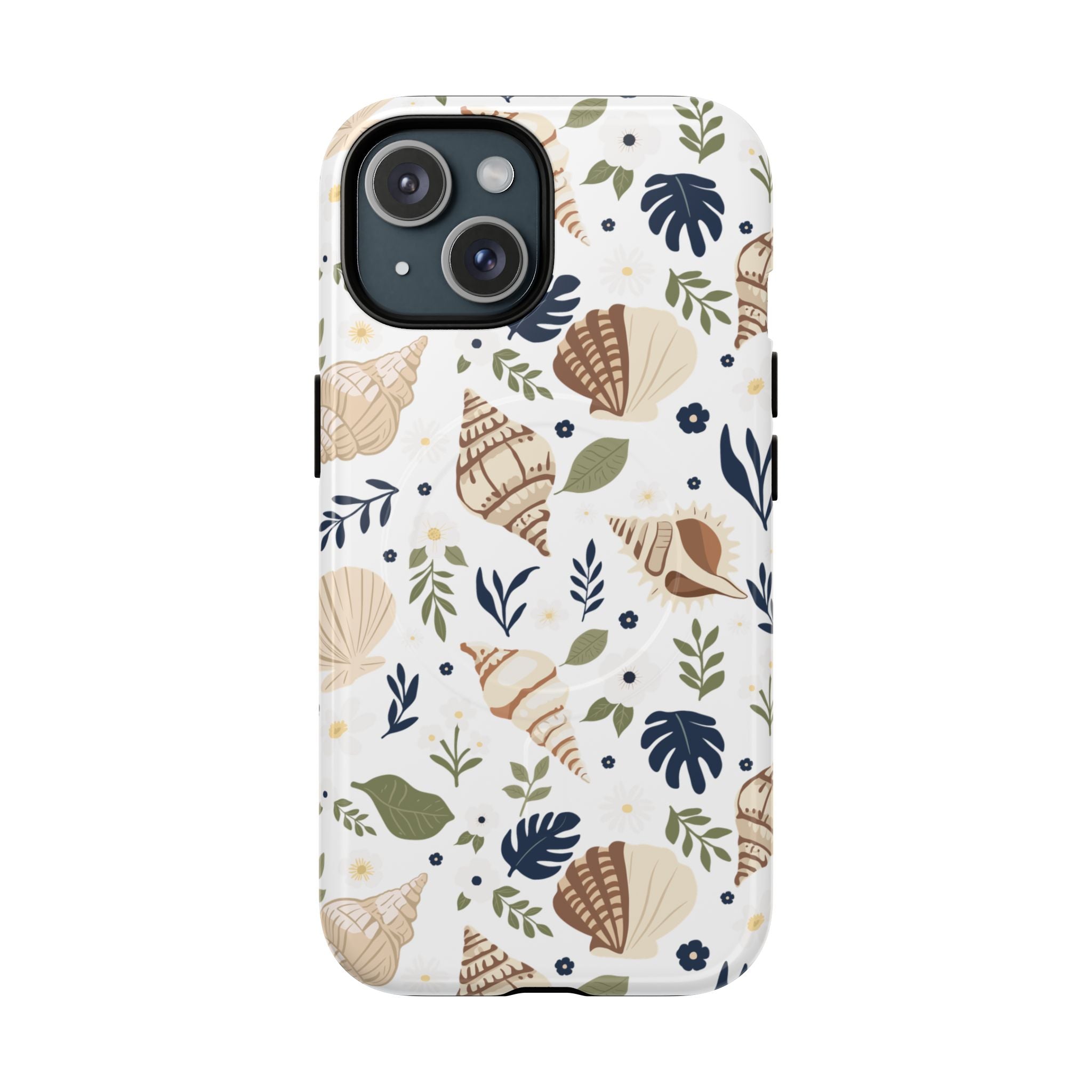 Sea Shell Pattern Tough Magnetic Phone Case — Coastal Floral iPhone Cover
