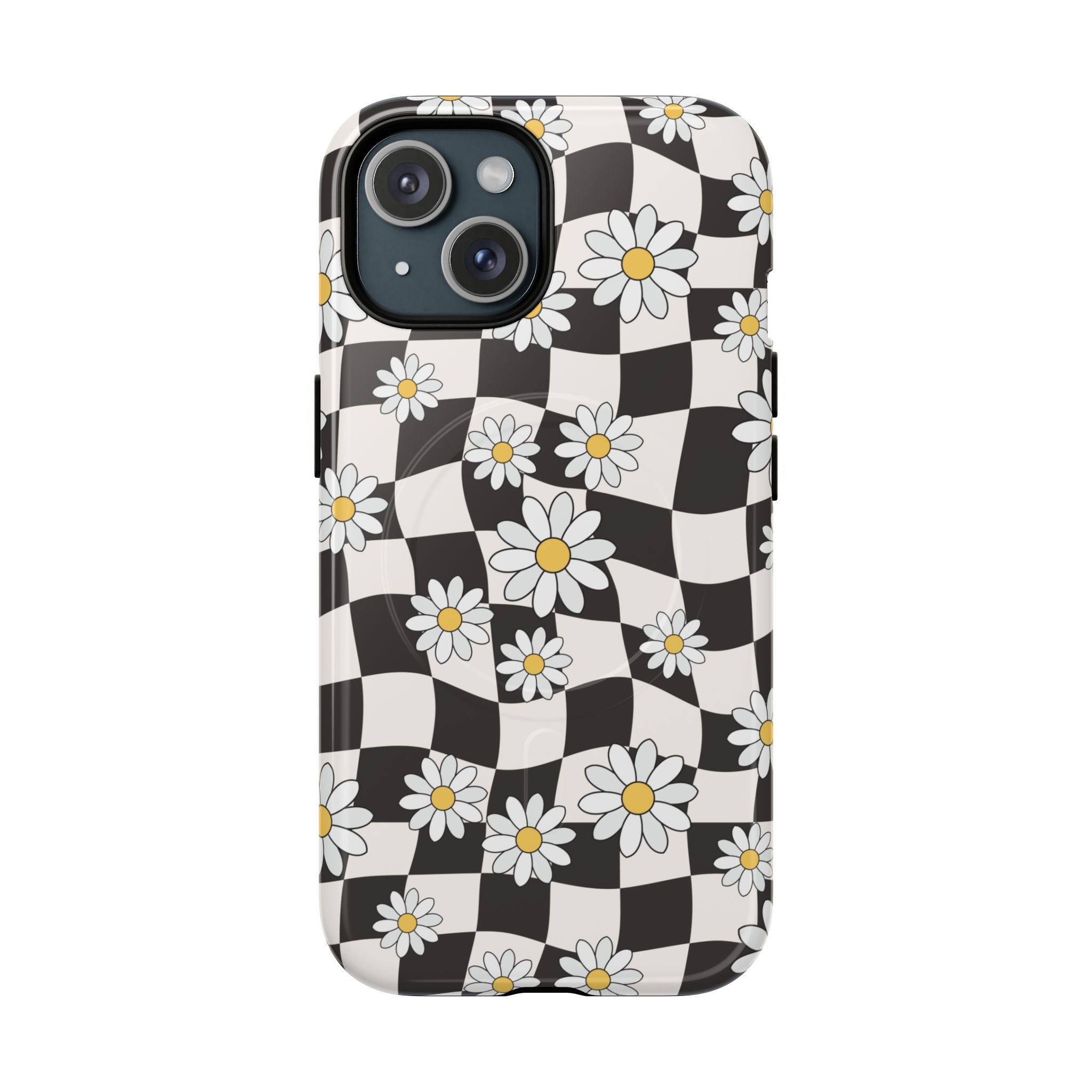 Daisy Checker MagSafe Phone Case — Retro Floral Grid Design