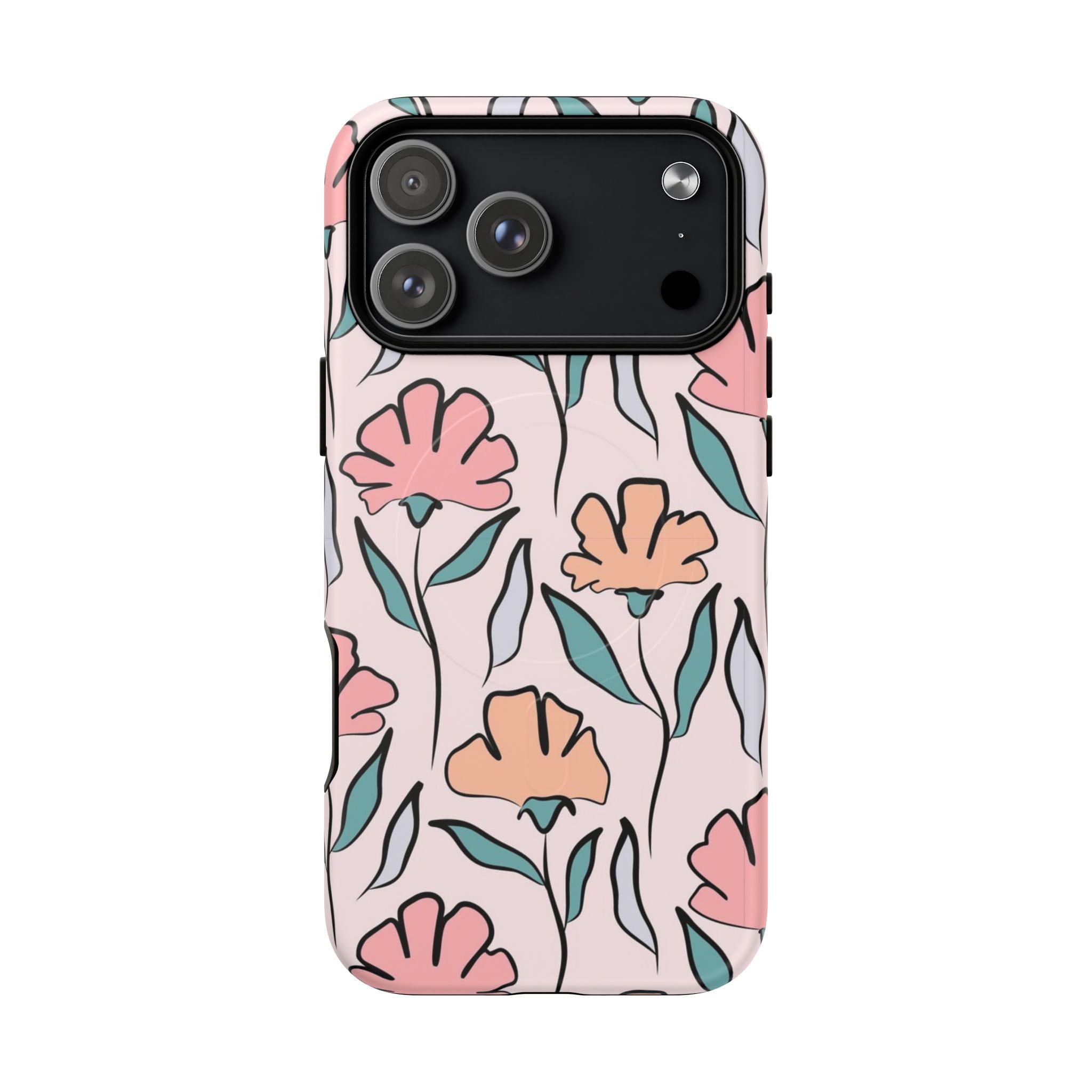 Floral Sketch Tough Magnetic Phone Case — Pink Botanical Protective Cover