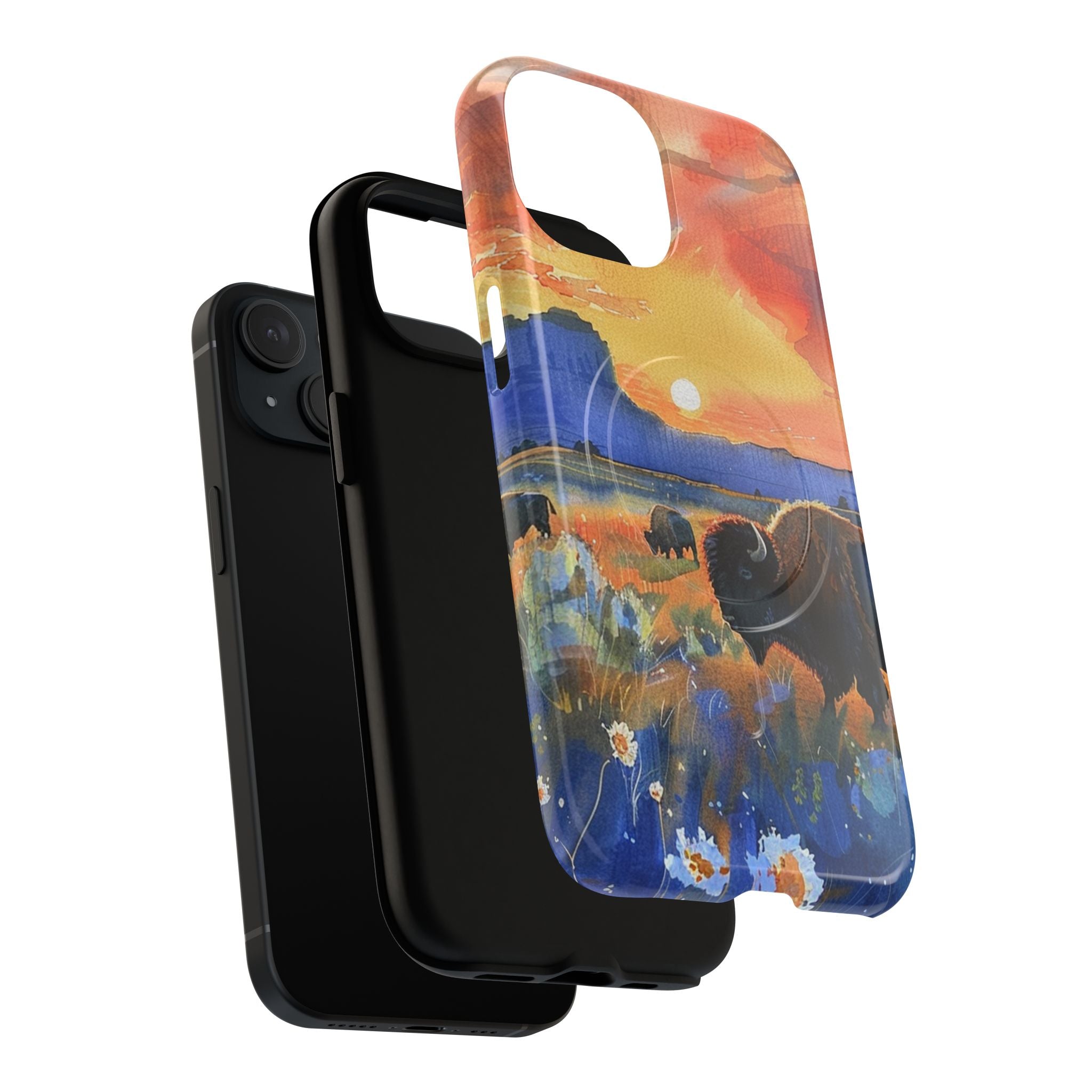 Bison Sunset phone case side view showing dual-layer protection