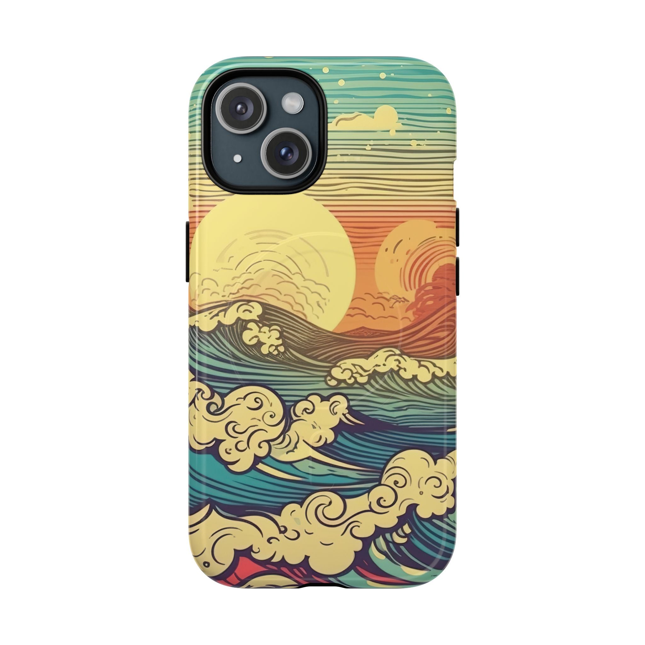 Ocean sunset retro wave art MagSafe phone case with dual-layer protection