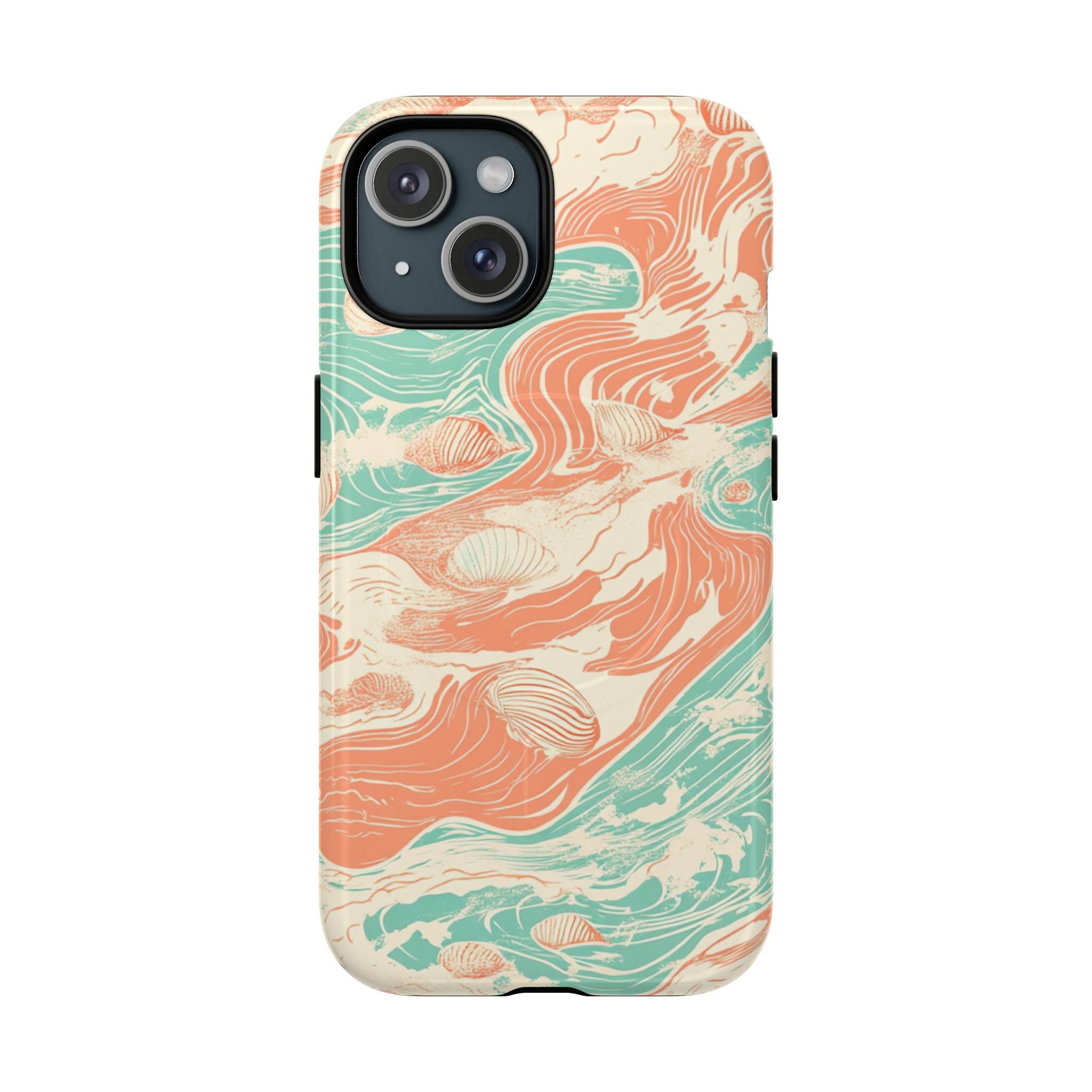 Marbled seafoam and coral MagSafe iPhone case with ocean-inspired design"