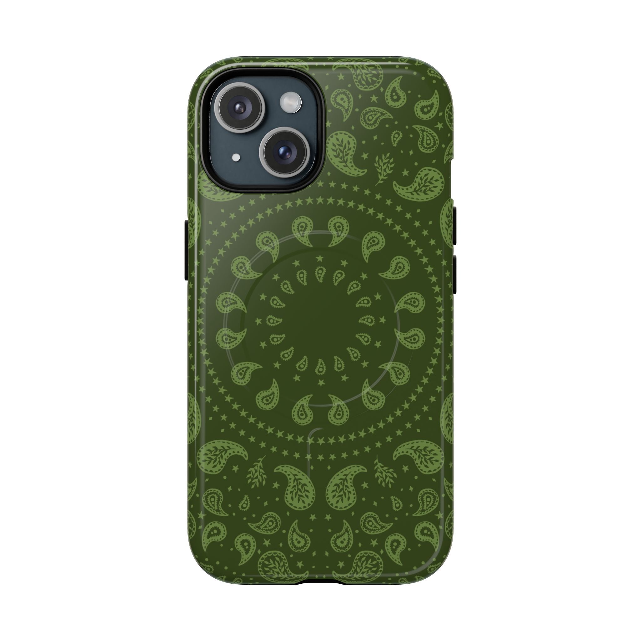Olive Green Paisley MagSafe Phone Case - Boho Protective iPhone Cover