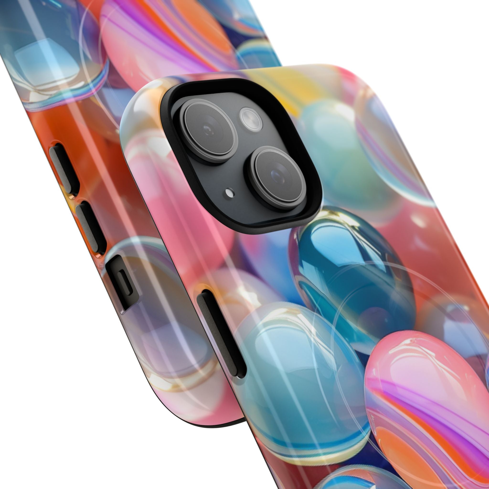 Colorful marble bubble MagSafe iPhone case featuring vibrant glossy spheres in rainbow colors with glassy marbles aesthetic - dual-layer tough magnetic protective phone case with playful orb design and rich color depth, compatible with iPhone 14, 15, 16, 17 and Pro Max models